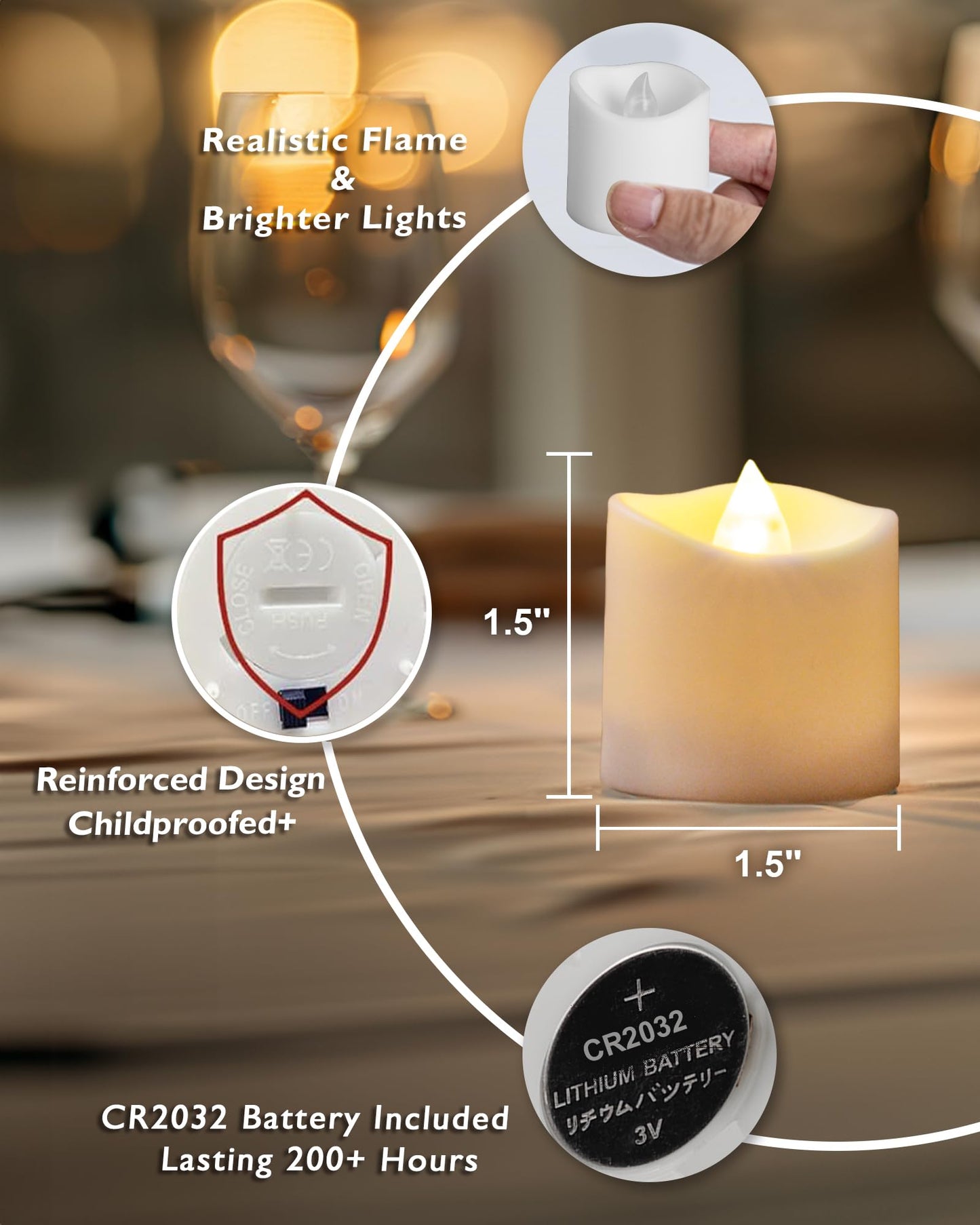 Homemory 12Pack Flameless LED Votive Candles,1.5" x 1.6" Long Lasting Electric Fake Candles, Battery Operated Tealights for Wedding, Table, Romantic Decorations (White Base, Batteries Included)
