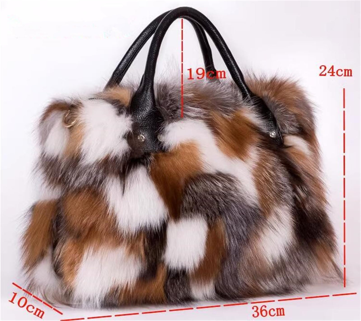D-01 Luxury Real Fox Fur Handbag For Women Ladies Furry Shoulder Bag Purse Colorful Silver Bags Big Capacity Fashion (One Size, Brown)