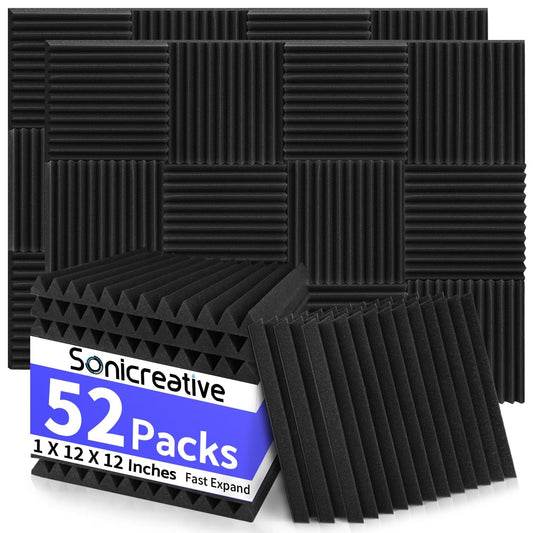 Knightsacoustic 52 Pack Acoustic Foam Panels 1 X 12 X 12 Inches Sound Proof Foam Panels for Walls High Density Studio Wedge Soundproof Wall Panels Sound Proofing Acoustic Panels1