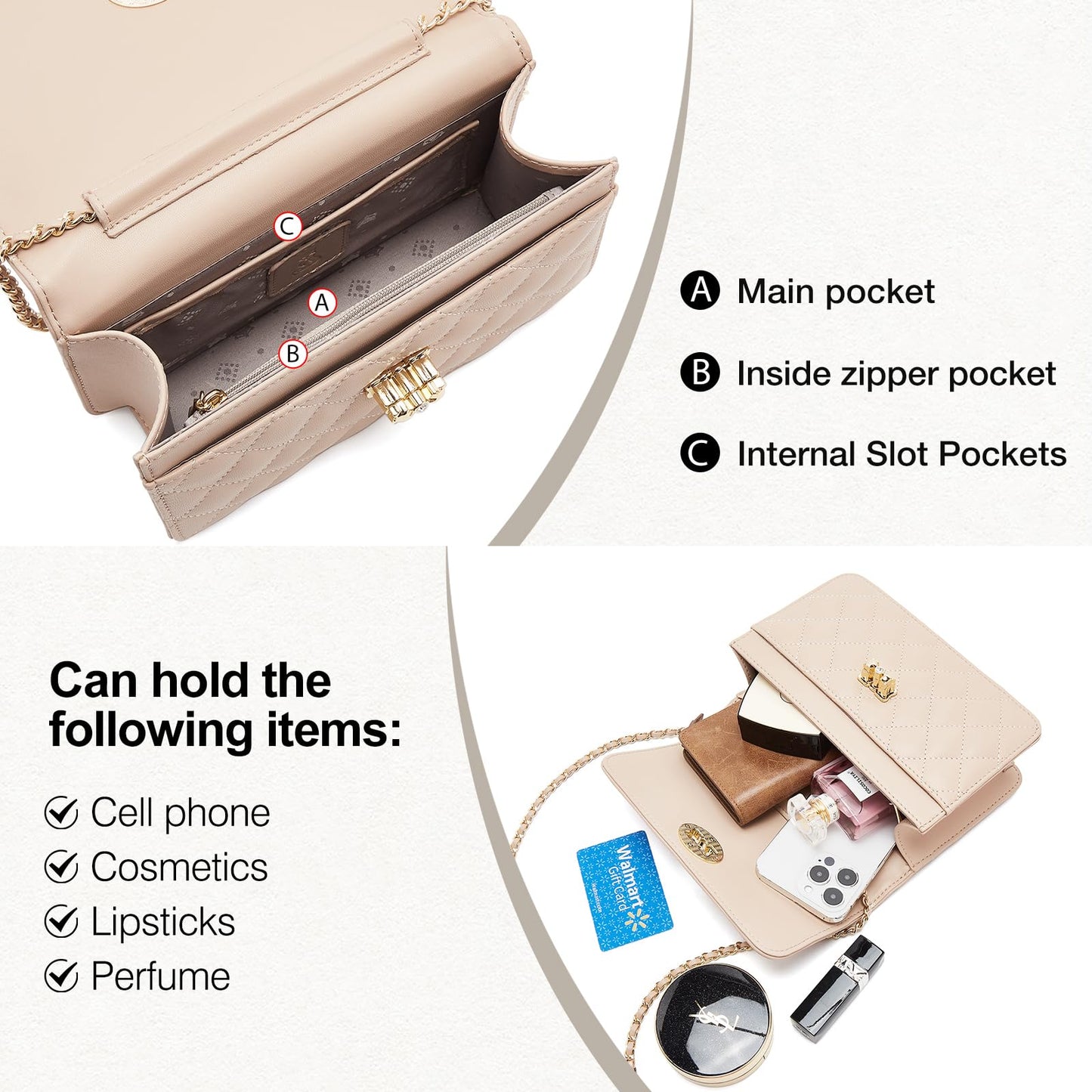 FOXLOVER Quilted Crossbody Purse for Women Faux Leather Trendy Ladies Shoulder Bag with Chain