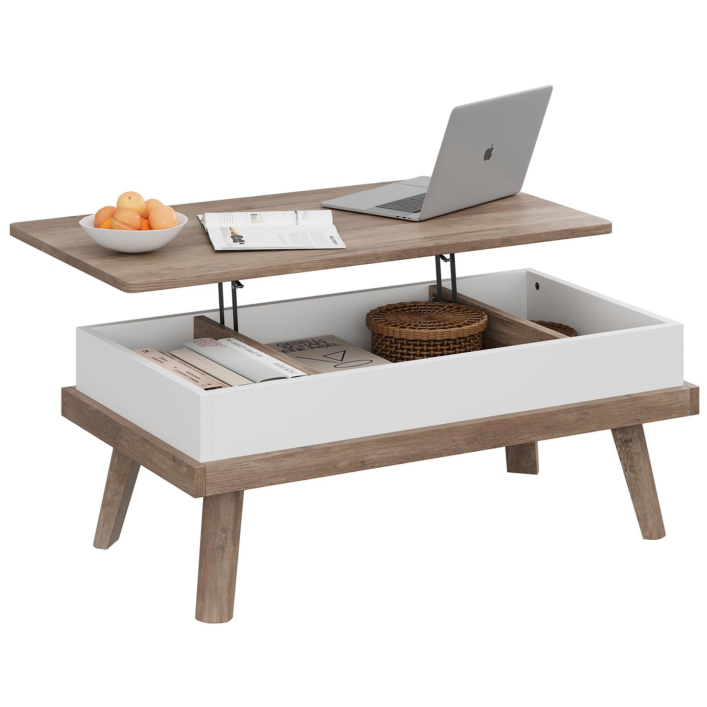 Meilocar Wood Coffee Table, Lift Top Coffee Table with Hidden Compartment, Living Room Reception Room, 39.4in L, Ivory