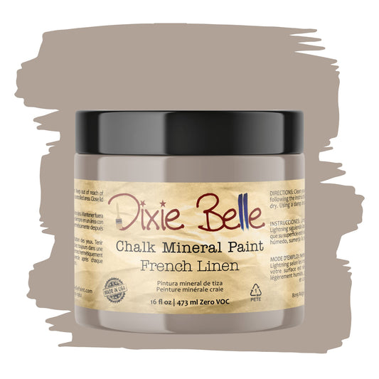 Dixie Belle Paint Company Chalk Finish Furniture Paint - French Linen (16oz) - Matte Light Taupe Chic Chalk Mineral DIY Furniture Paint