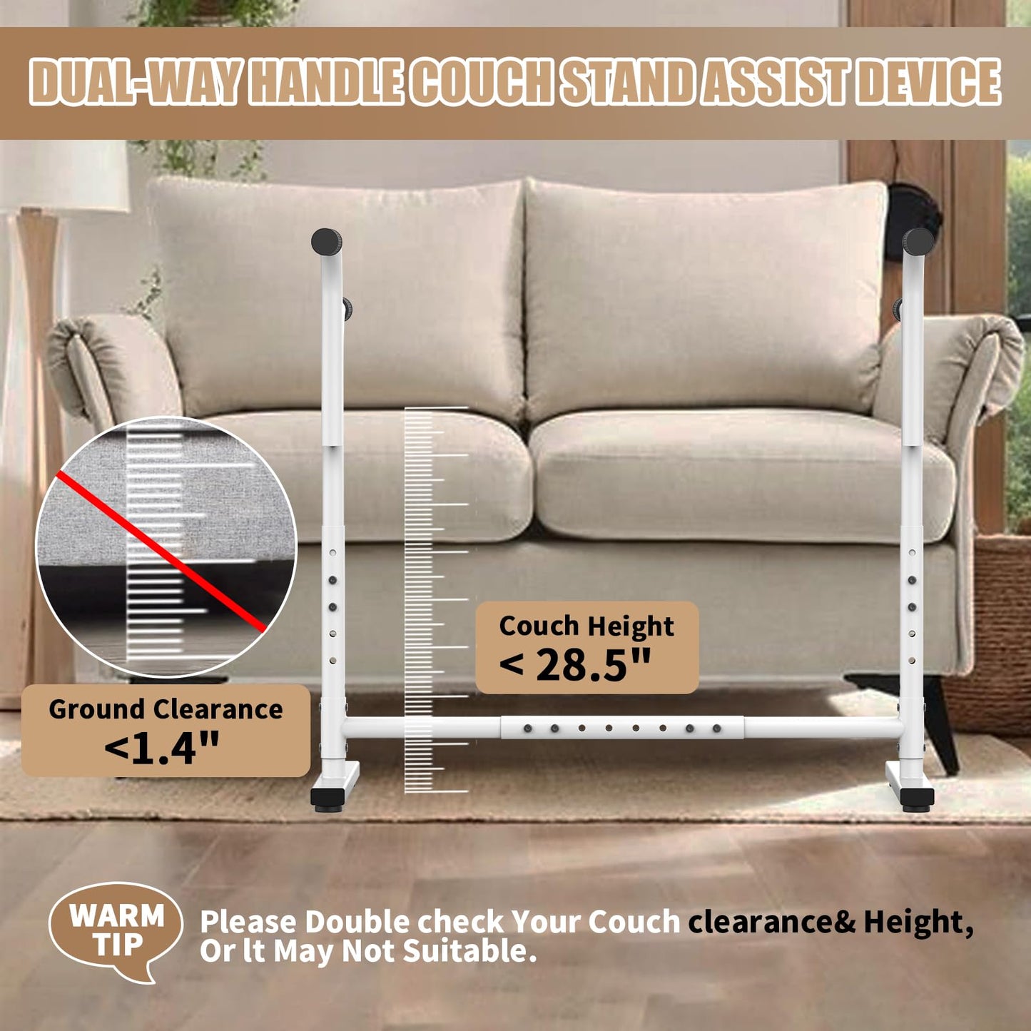 Adjustable Dual-way Handles Couch Chair Stand Assist for Seniors, Standing aid & Support Device, Chair Lift Assist Device for Elderly Mobility & Daily Living Stand to Sit(300LBs Loading, White)