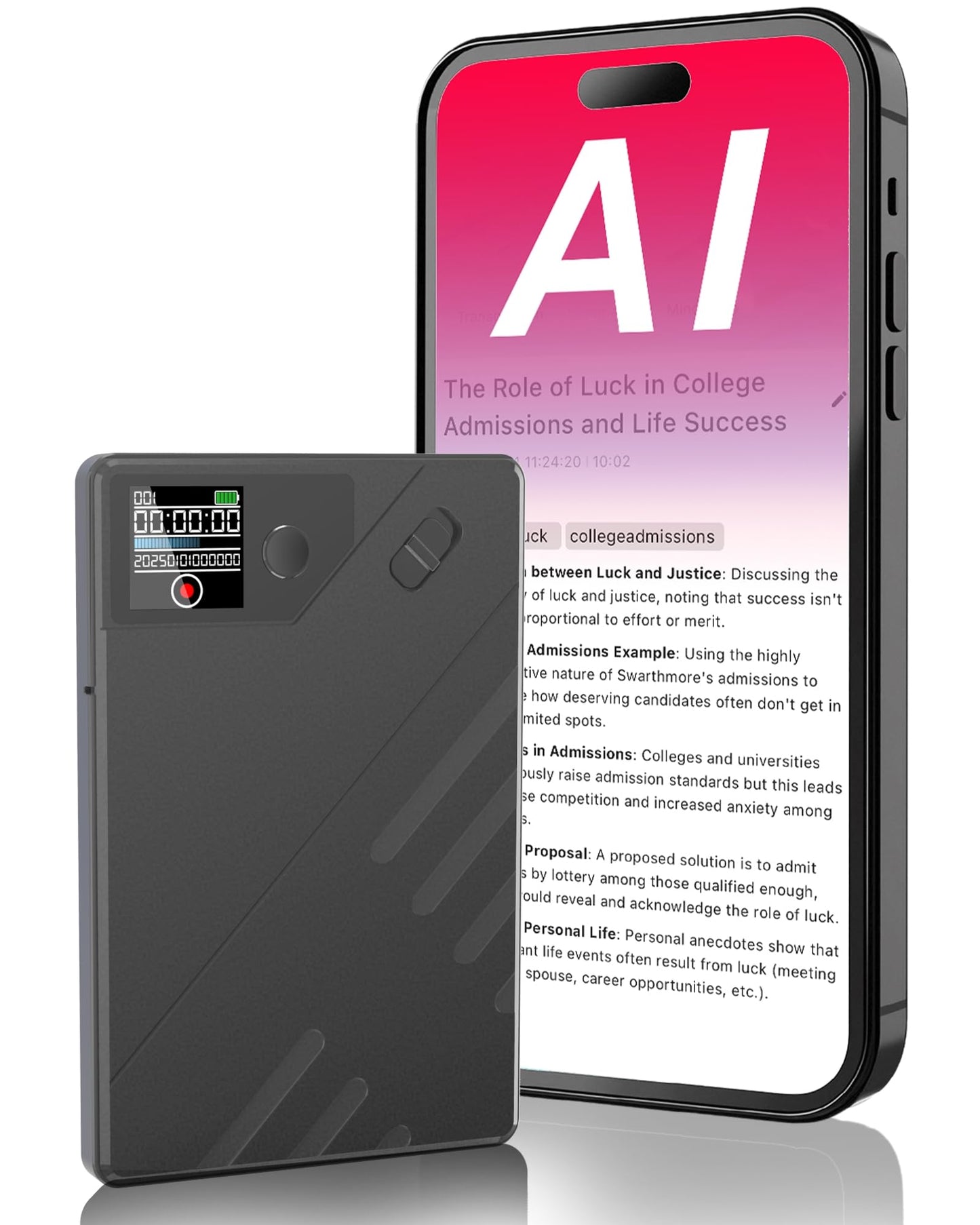 AI Voice Recorder, App Control, Transcribe & Summarize by ChatGPT, Support 112 Languages, 60H Recording, 64GB Memory, Digital Audio Recorder for Lectures, Meetings, Calls