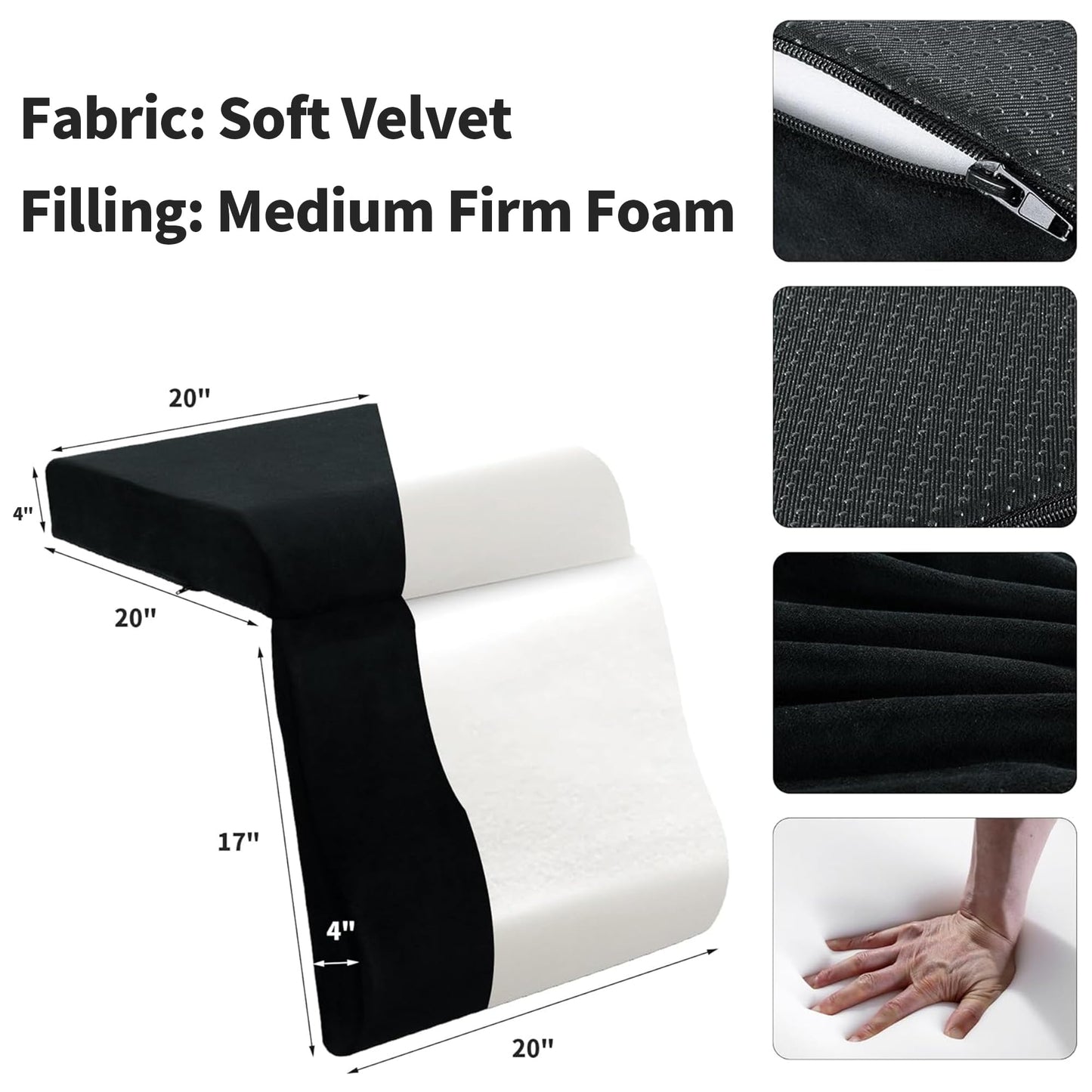 HOMBYS Foam Recliner Cushion with Leg Pillow for Elderly Large Square Seat Cushion Wave Shape Footrest for Armchairs Couch, Medium Thick & Supportive, Non-Slip Design, Black