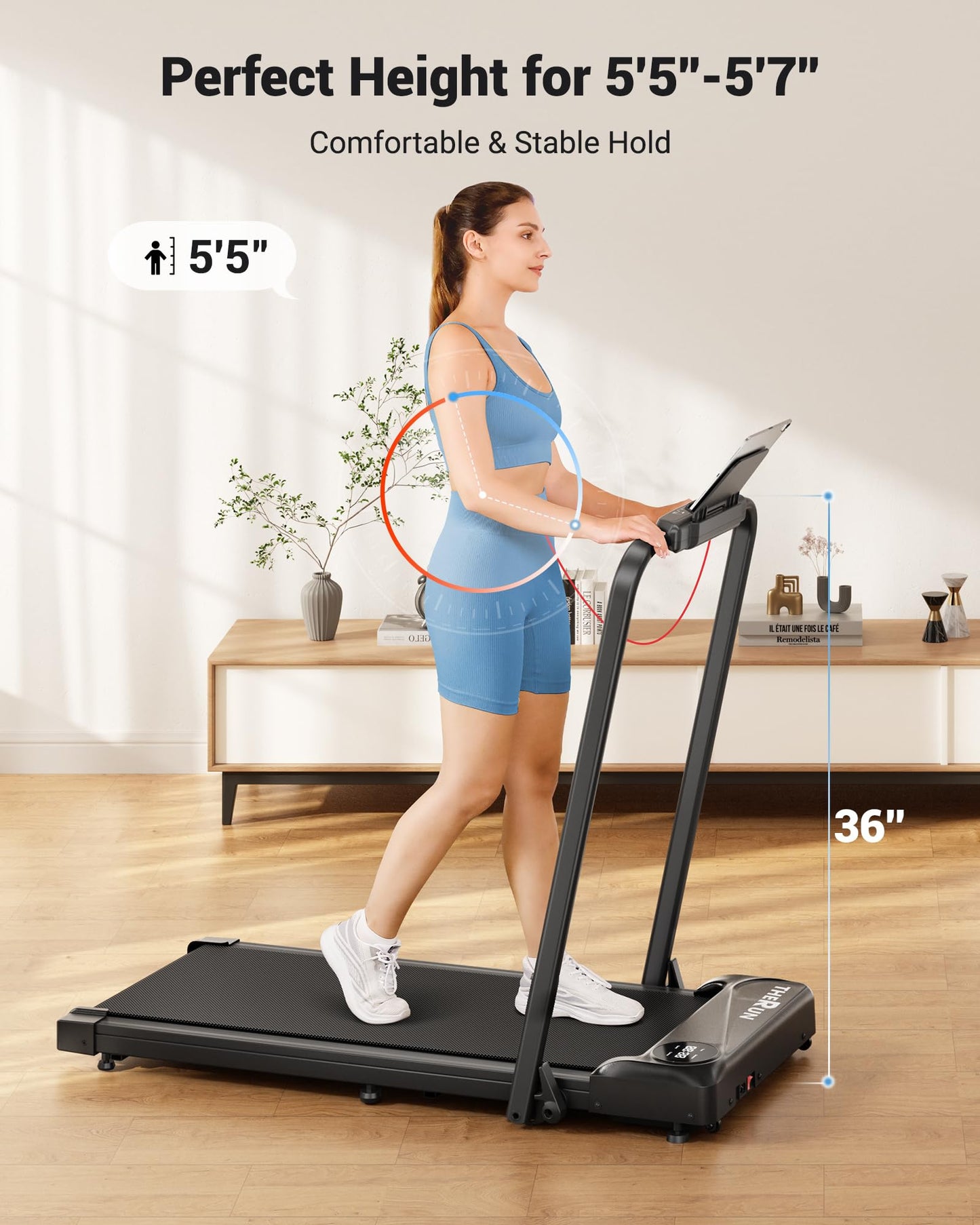 THERUN Walking Pad Treadmill, 2.5 HP Under Desk Treadmills, 2 in 1 Foldable Treadmill for Home, Walking Pad with Handle Bar, 15" Widened Running Belt, with Remote Control & LED Touch Screen