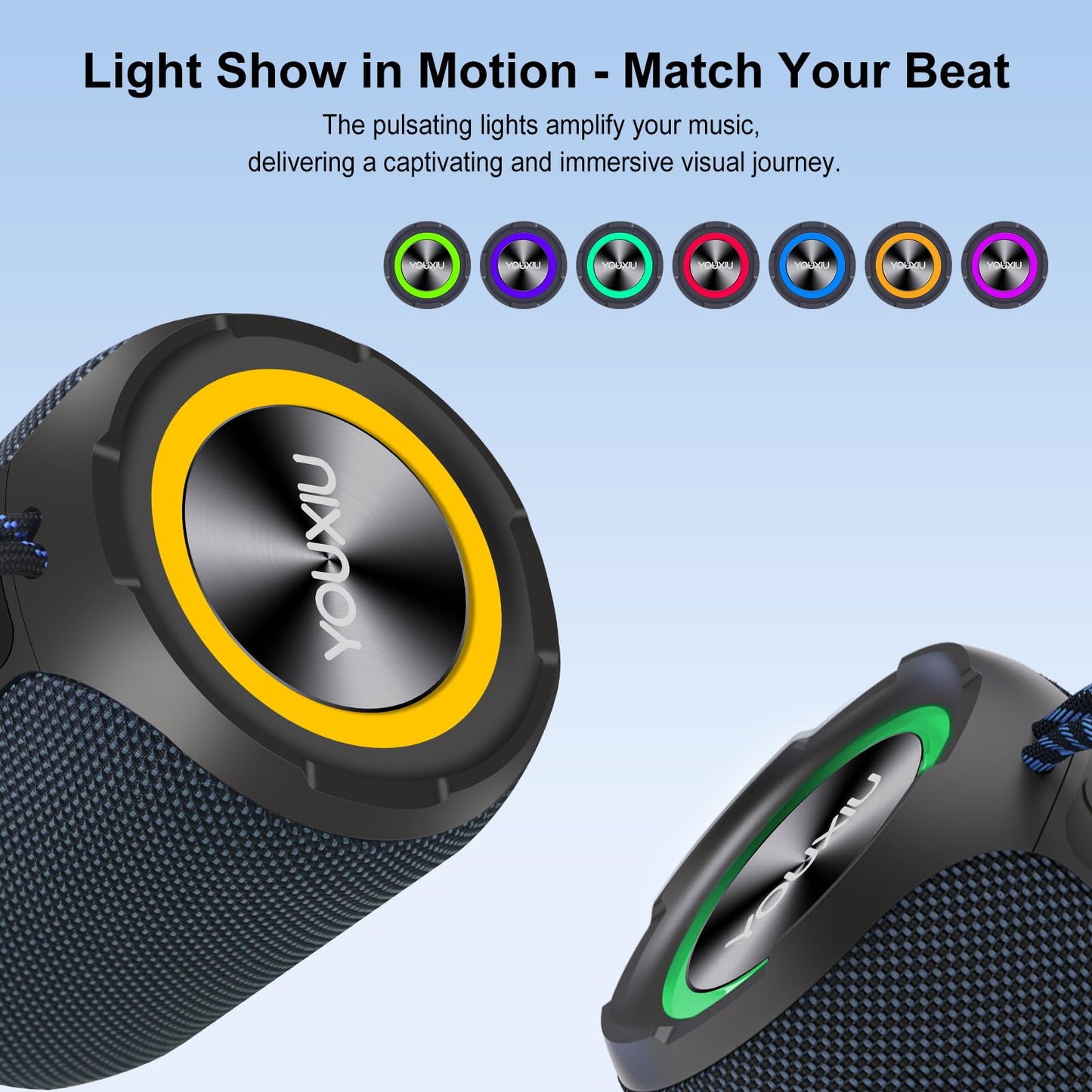 YOUXIU 40W Portable Bluetooth Speaker with Lights IPX7 Waterproof Wireless Speaker TF Double Pairing 24H Playtime,360 Degree Stereo Subwoofer Support Perfect for Outdoor, Travel, and Home Use