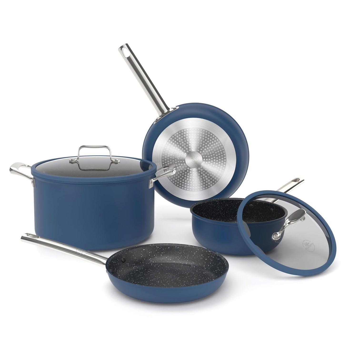 MAISON ARTS Plasma Titanium Coating Non stick Cookware Sets, 6 Piece Induction Pots and Pans Set, Non-Toxic Deep Frying Pan and Casserole with Silicone Glass Lid