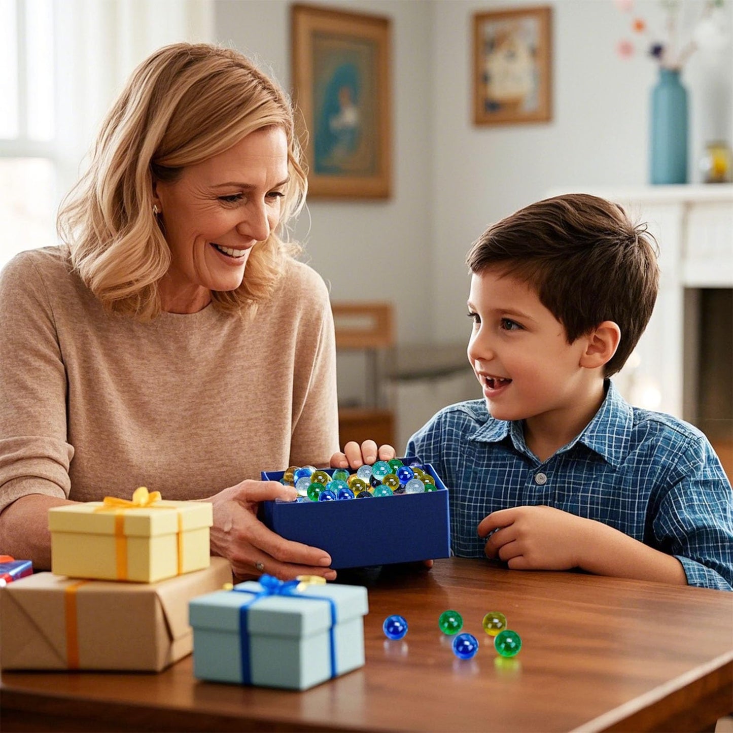 POPLAY 50 PCS Beautiful Player Marbles Bulk for Marble Games, Multiple Colors(1 Whistle)