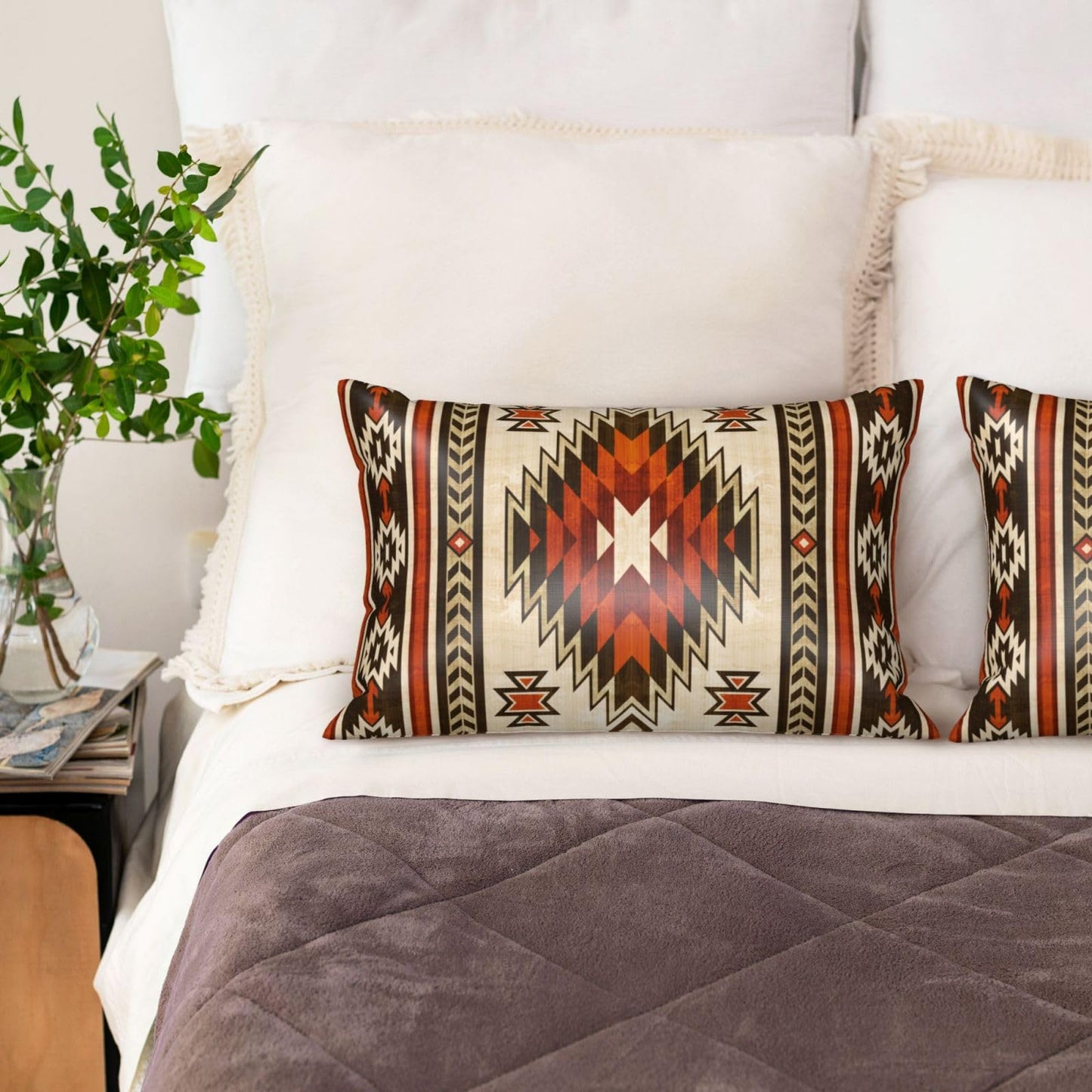 Imitation Silk Pillow Case for Hair and Skin Western Native American King Size 1 Pack Satin Pillow Cases with Zipper Super Soft Pillow Cover for Women Bed Sleeping, 20x36 Inches