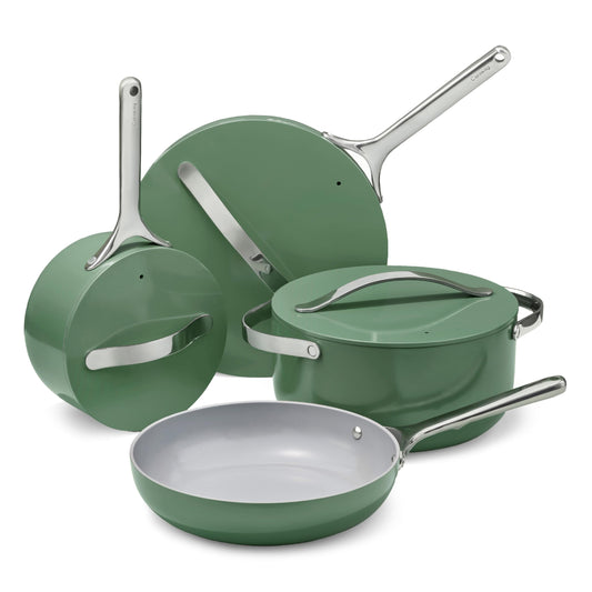 Caraway Nonstick Ceramic Cookware Set (12 Piece) Pots, Pans, Lids and Kitchen Storage - Non Toxic - Oven Safe & Compatible with All Stovetops - Sage