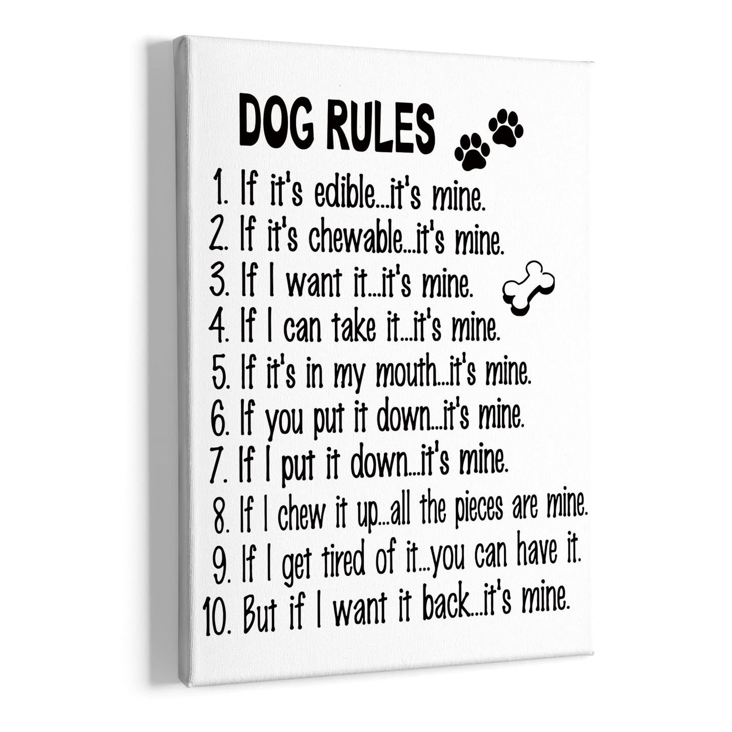 HIWX Funny Dog Rules Framed Canvas Painting Wall Art Decor, Dog Lovers Mom Owners Gifts for Women Wall Art Artwork Home Decoration for Living Room Bedroom Bathroom 11x14 Inch