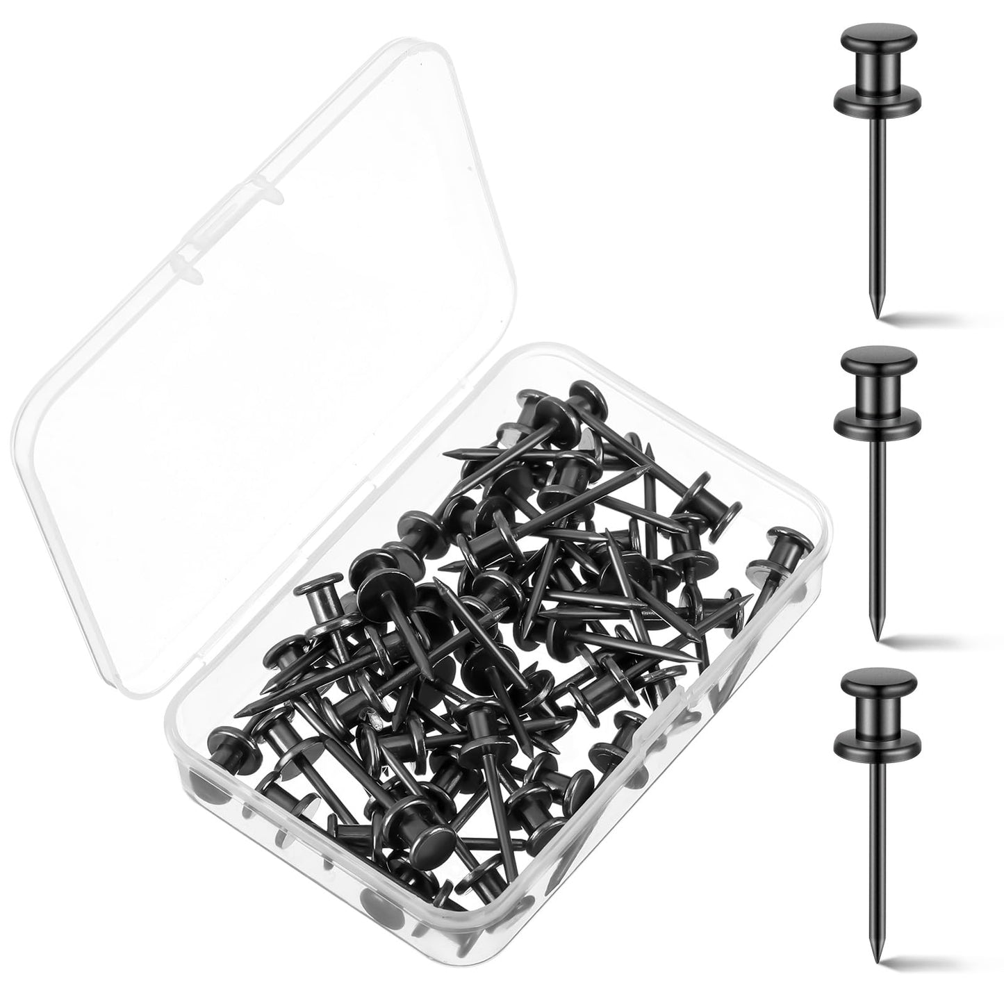 Watersay 50 Pcs Double Headed Picture Hangers Nail Push Pins Picture Hanging Nails Thumb Tacks Wall Hooks Photo Hanging Hook Pins Decorative Nail Hook Hangers for Home Office Photo Decor(Black)