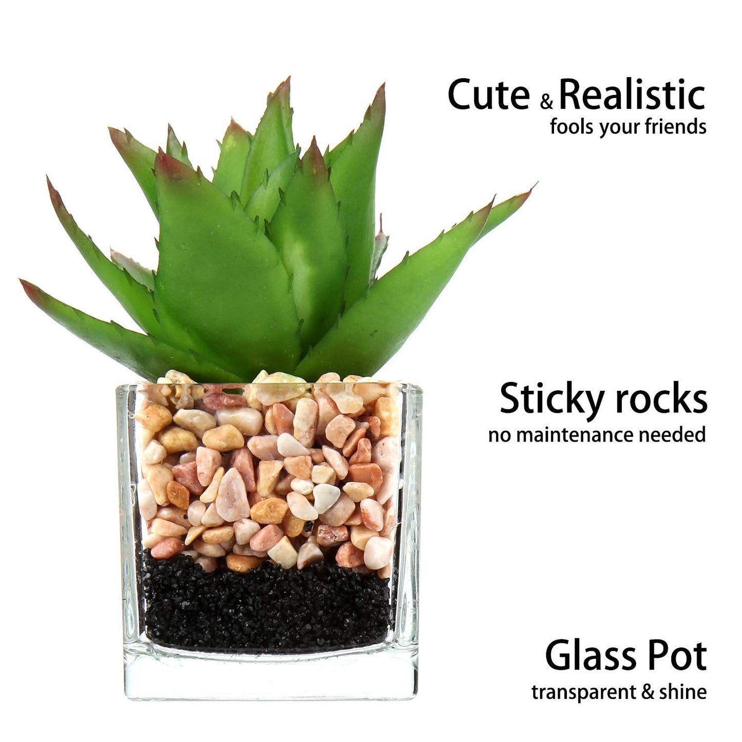 Briful Mini Fake Plants 3 Packs Cute Succulents Artificial Plants in Square Glass Vase Pot Potted Faux Succuletns for Living Room Dining Room Bathroom Kitchen Windowsill Table Decor