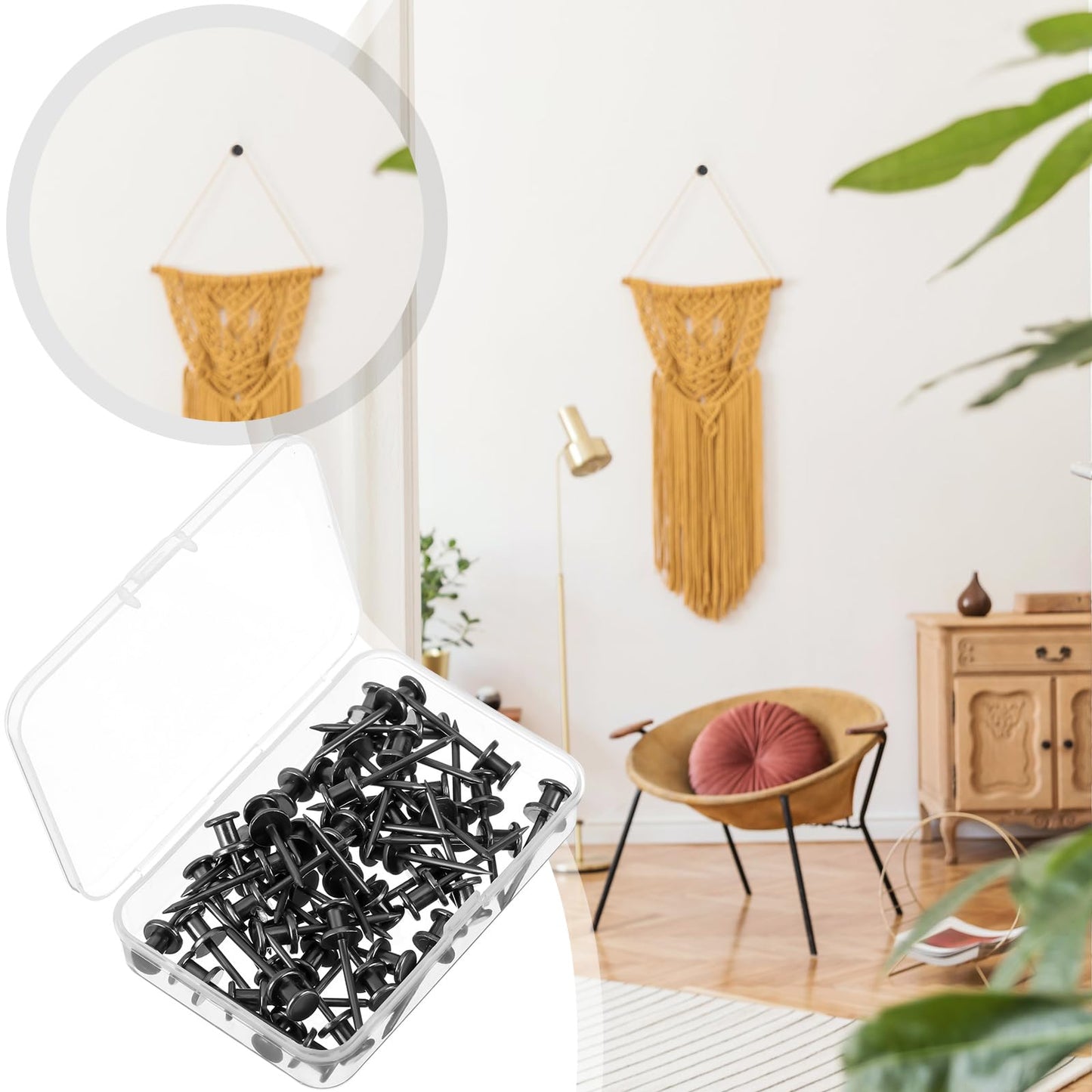 Watersay 50 Pcs Double Headed Picture Hangers Nail Push Pins Picture Hanging Nails Thumb Tacks Wall Hooks Photo Hanging Hook Pins Decorative Nail Hook Hangers for Home Office Photo Decor(Black)