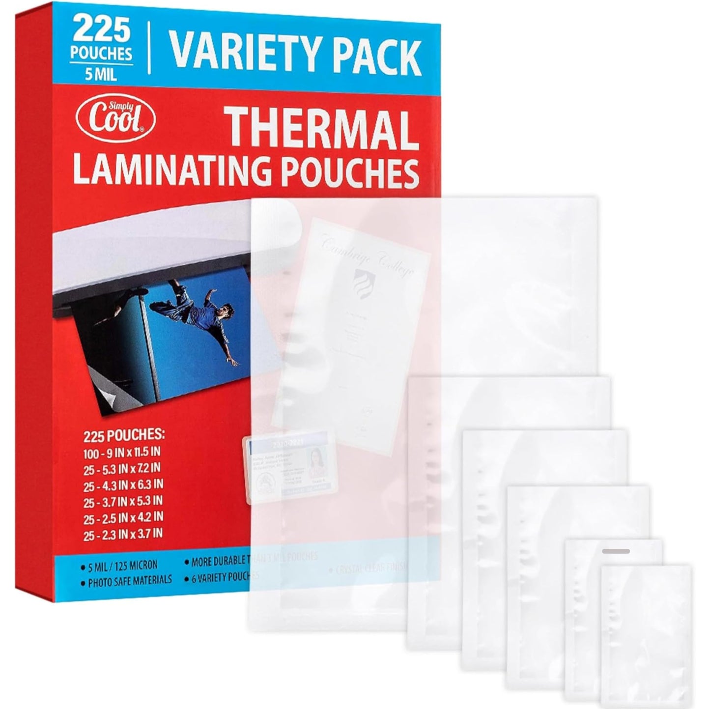 5MIL Thermal Laminating Sheets (150 Count) Letter, Photo, Card, Notecard, ID Badge and Business Card Sizes, Laminating Pouches Compatible with Laminators, Crystal Clear Laminated Finish