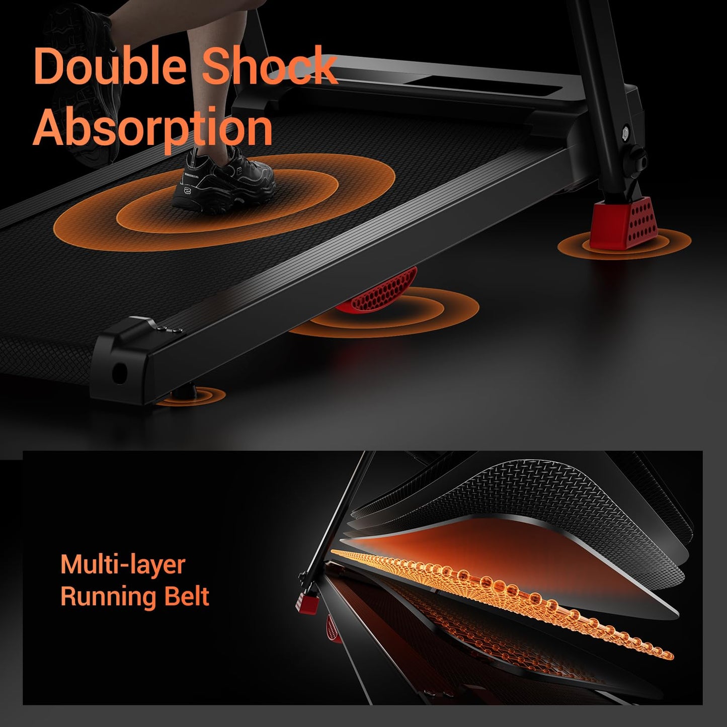 Treadmills for Home, 3.0HP Quiet Brushless Folding Treadmill with Heart Rate Sensor, Dual Cushion System, 303lbs Weight Capacity, Holder for Cup & Phone