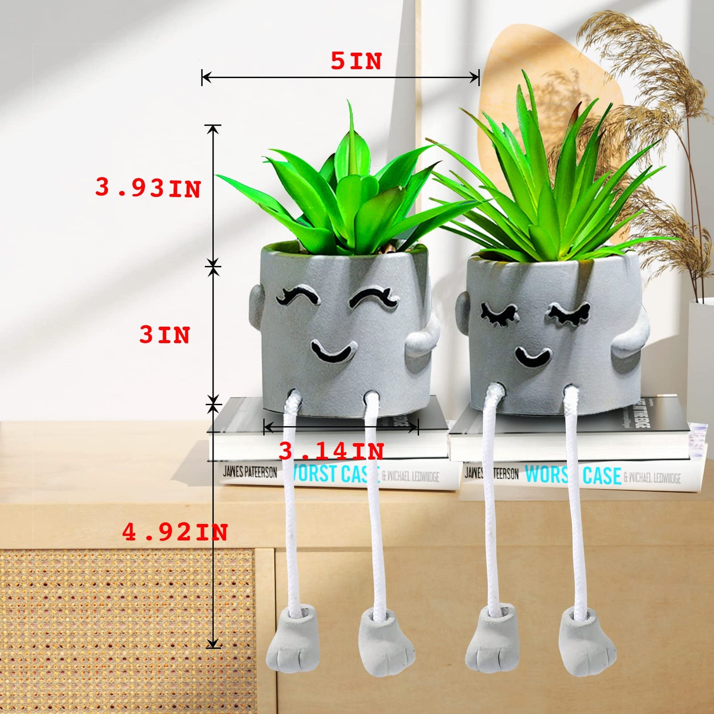 skycoo 2Pack Fake Plants in Cute Pots, Indoor Faux Plants Decorations Lifelike with Artificial Flowers for Office Bathroom Bedroom Living Room Kitchen Home Farmhouse Shelf Decor D
