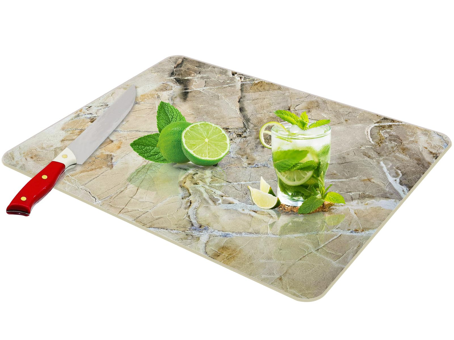 JAMBALAY Tempered Glass Cutting Board for Kitchen, 16"x12" Glass Cutting Board with Design, Chopping Board with Rubber Non Slip Feet, Heat, Shatter Resistant, Dishwasher Safe, WarmBrown