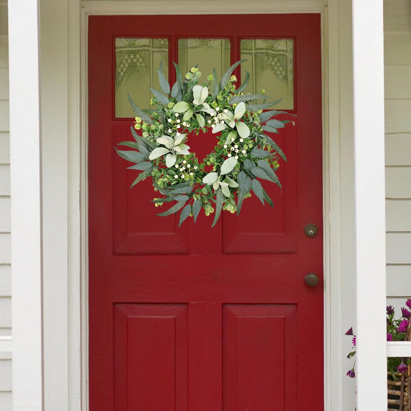 22" Eucalyptus Welcome Sign for Front Door Wreath Artgar Large Outdoor Wreaths for Windows Fireplace Home Wall Farmhouse Porch Decor,White Berries,Spring Summer All Seasons Green