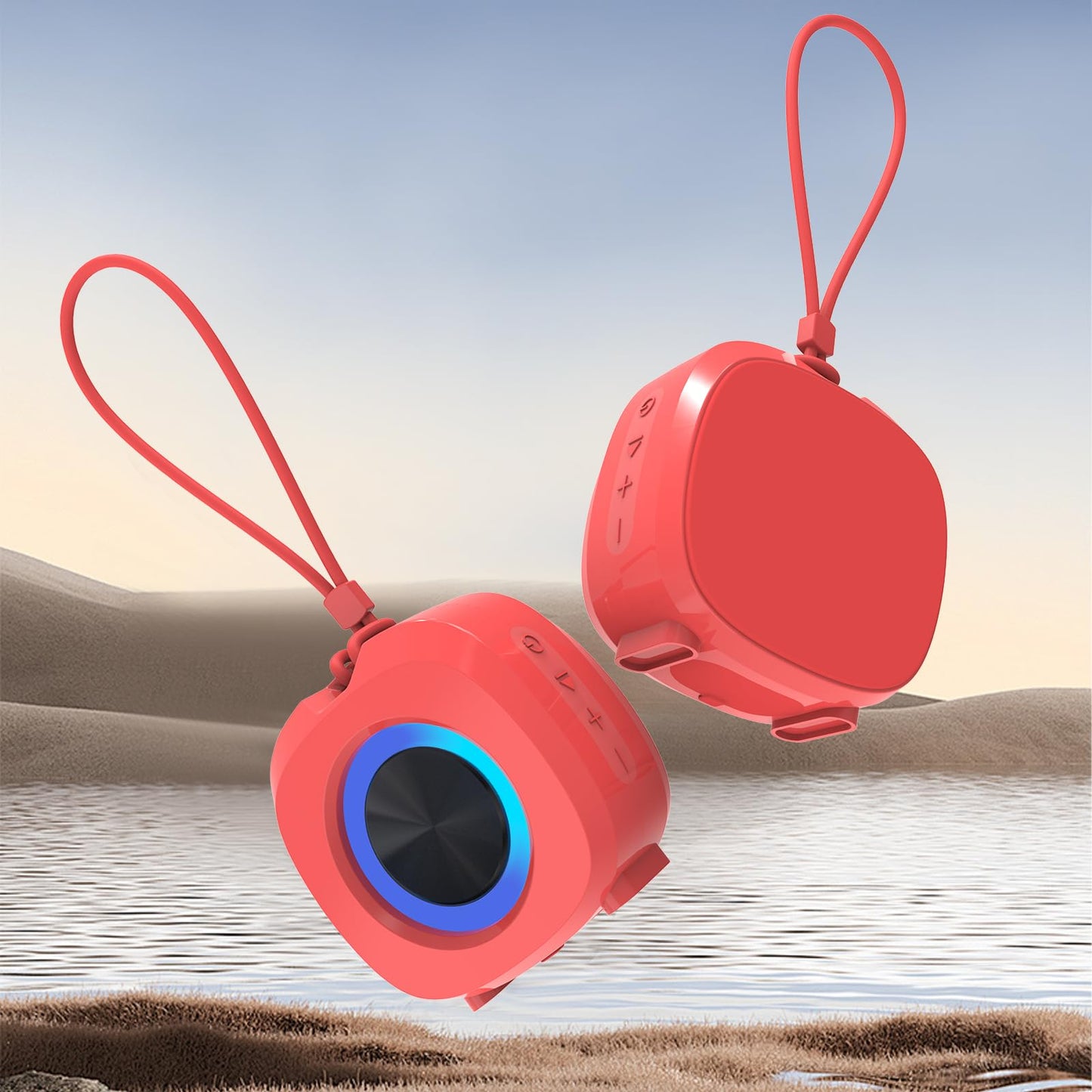 PEICHENG Speaker, Small Portable Bluetooth Wireless IPX5 Waterproof Shower Speaker,Loud Stereo Sound Deep Bass,Dual Pairing, RGB Lights,Long Playtime for Outdoor Party, Great Gift,1PC(Red)