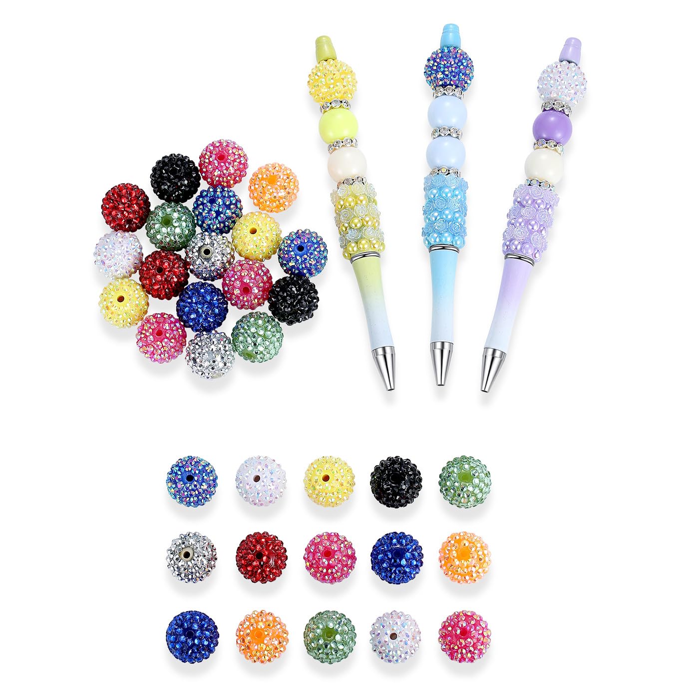 120Pcs Large Hole Beads Rhinestone European Beads for Bracelet Jewelry Making 12mm Diamond Snake Chain Supplies DIY Crafts Charm Crystal Rondelle Spacer Beads for Pens(Mixcolors)