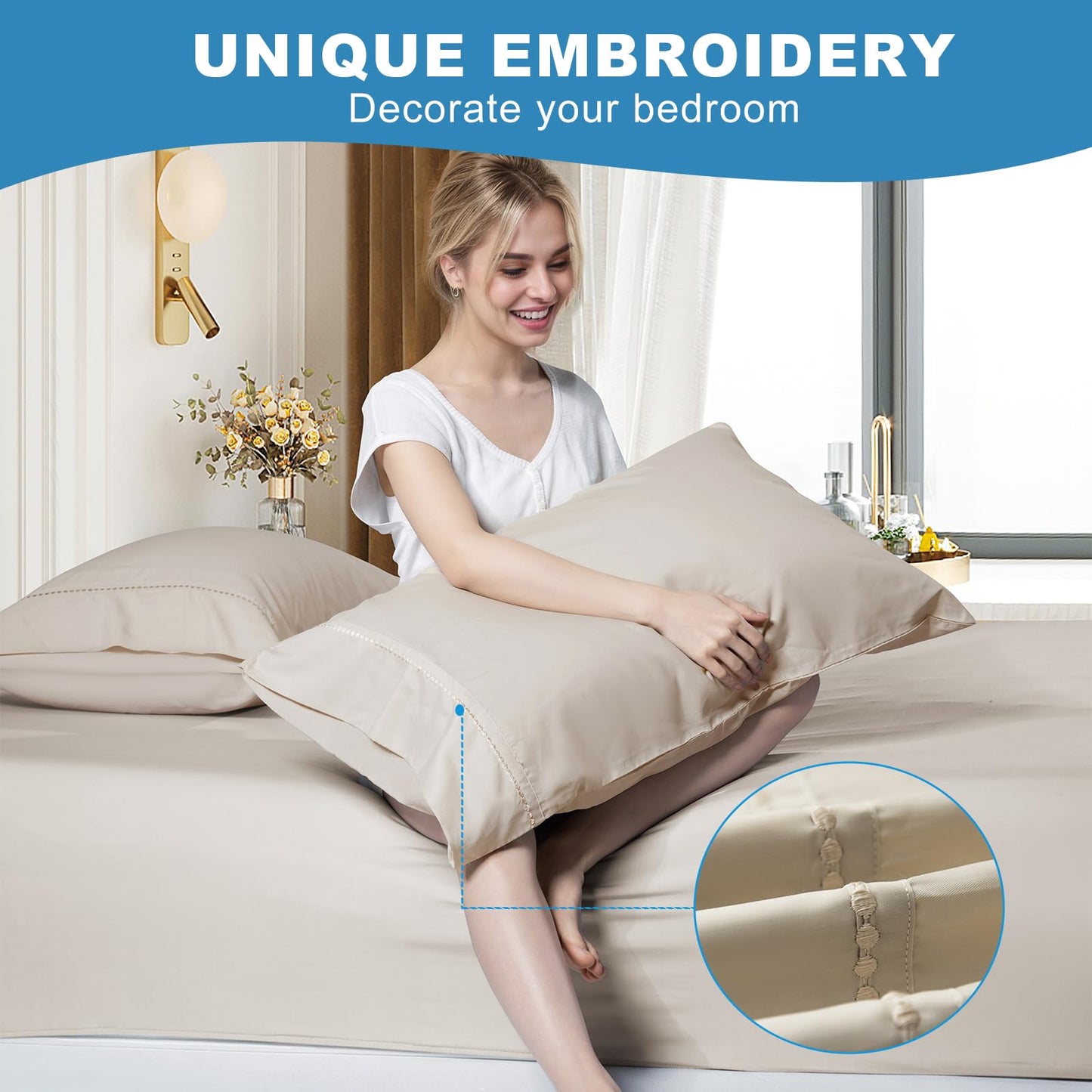 LOVSTOY Cooling Pillow Cases Body Size, Breathable Cool Pillowcases for Hair Skin and Hot Sleepers, Soft Silky Summer Pillow Cover with Envelope Closure, Desert Yellow, 20"x54"