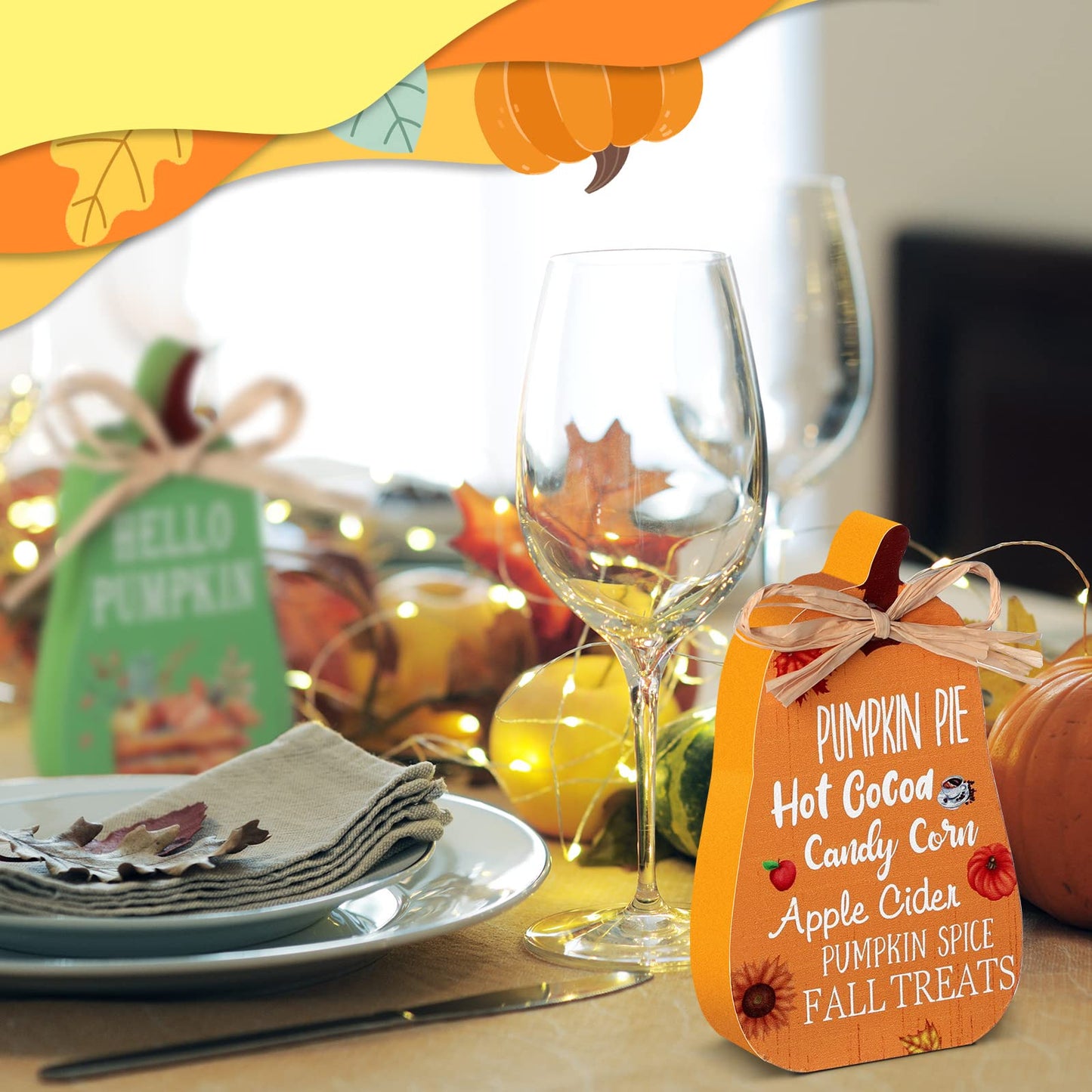 4 Pieces Fall Decorations Mini Tiered Tray Decor Thanksgiving Pumpkins Table Centerpiece Welcome Tabletop Sign Rustic Wood Kitchen Signs for Home Autumn