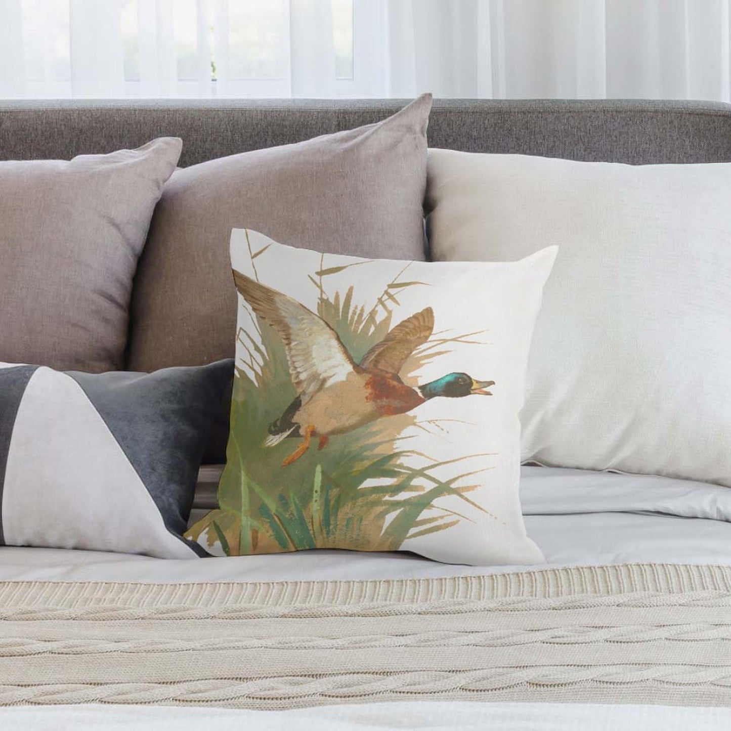 Mallard Duck Luxury Velvet Pillow Cover 18x18 Inch Decorative Cushion Cases with Unique Bright Prints - Soft Comfortable & Hypoallergenic - Perfect for Sofa Bed and Home Decor