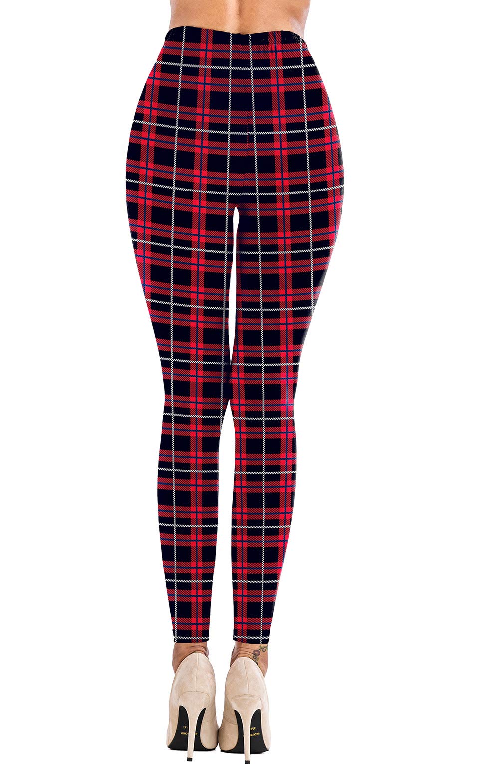 Uaderize Womens Ultra Soft Brushed Christmas Leggings Pants Red Plaid Patterned L