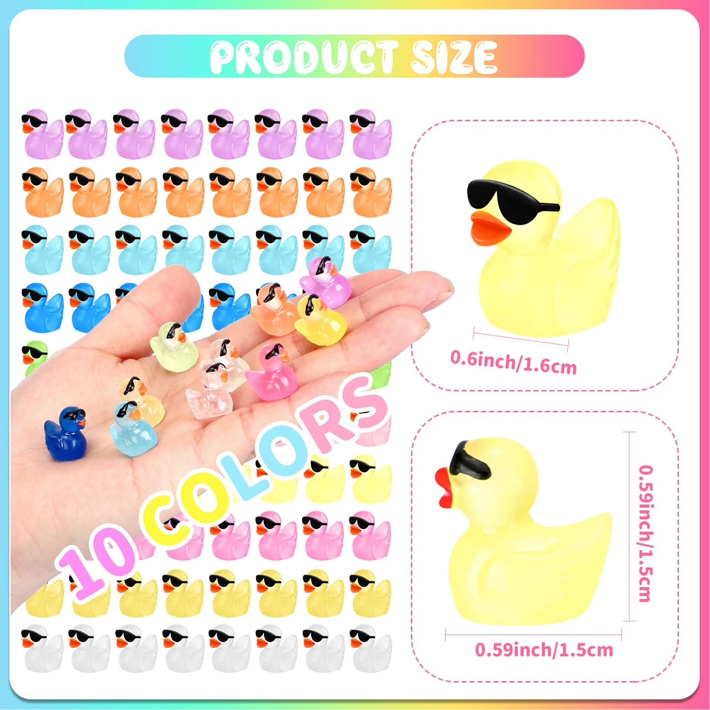 Liliful 150 Pcs Luminous Mini Resin Ducks Bulk Glow in The Dark Tiny Ducks with Sunglasses Miniature Figures Fairies Mini Garden Landscape Aquarium Dollhouse Ornament for DIY Crafts Decor(150 Pcs)