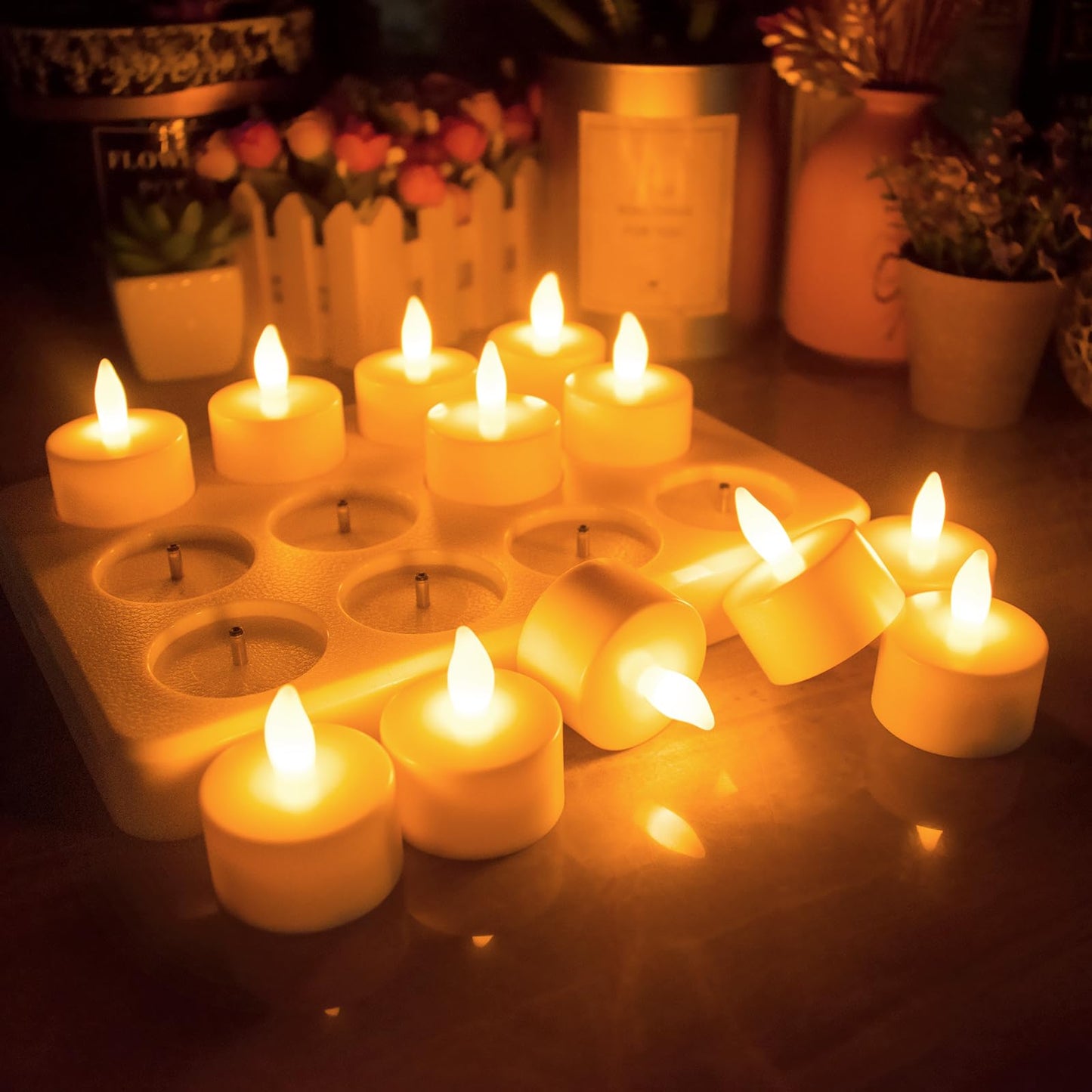 HL Rechargeable Tea Lights with Remote & Charging Base,12pcs 50+Hours Rechargeable Battery Operated Tea Lights Timer, LED Votive TeaLights Flameless Candles Yellow Light for Wedding Home Party Decor