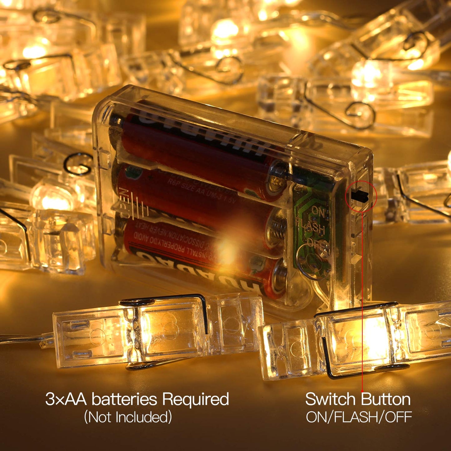 Betus 10 Ft 20 LEDs Photo Clips String Lights - Battery Powered Fairy Twinkle Light with Clips for Hanging Photos Pictures Cards & Artwork, for Bedroom Home Decoration (Warm White)