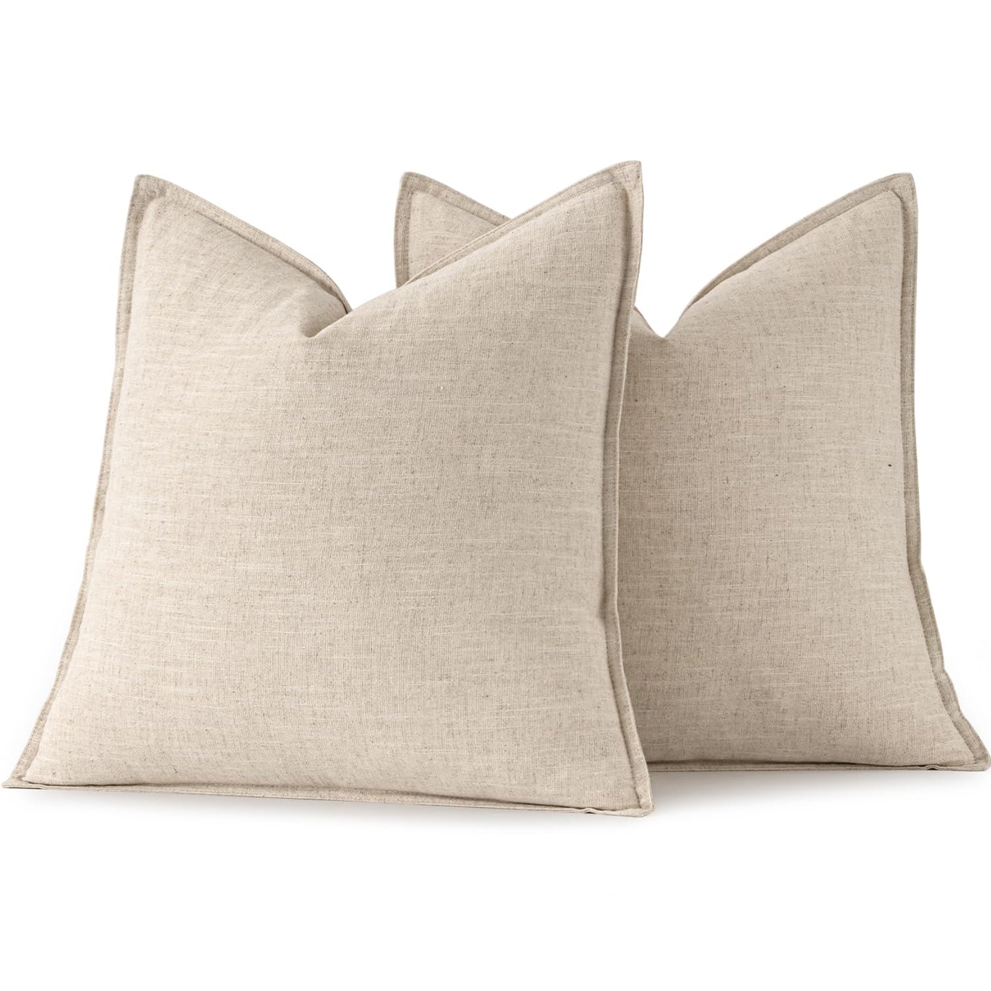 MIULEE Decorative Linen Euro Sham Pillow Covers 24x24 Natural Beige Boho Farmhouse Neutral Couch Throw Pillows for Bed Pack of 2 Accent Modern Pillowcase Sofa Livingroom Home Decor