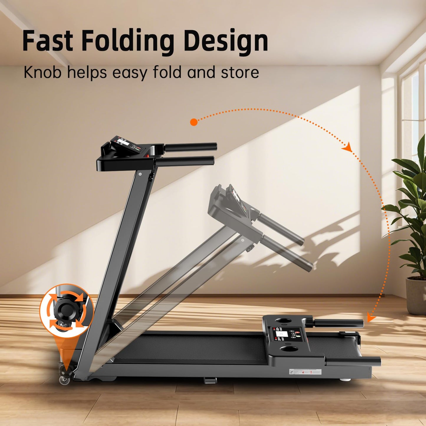 KEY2FUN Treadmills for Home, Walking Pad with Handle Bar, Portable Foldable Treadmill, Lightweight Folding Treadmill with 300 LBS Capacity, 3.0 HP Walking Pad with LED Display