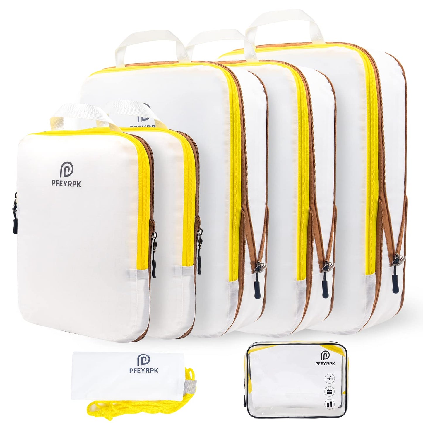 Lightweight Compression Packing Cubes for Suitcases, Compressible Expandable Travel Packing Organizer with Clear Toiletries and Backpack Bag, Travel Essentials for Carry on Luggage 7 Set