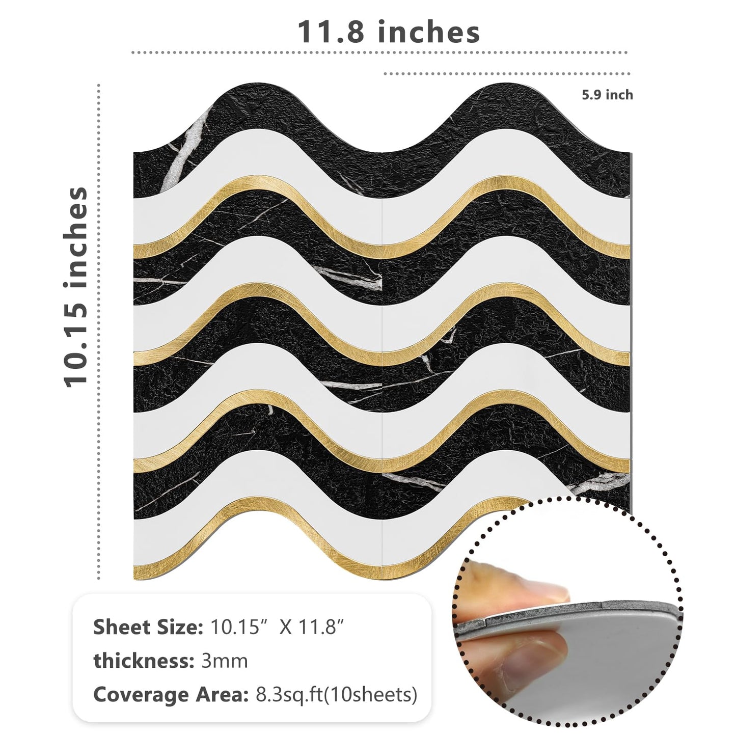 Vamos Tile 10-Sheet Peel and Stick Backsplash Seamless Tile,Stick on Backsplash for Kitchen and Bathroom, Black Marble Look+ Pure White PVC Mixed Metal Gold Self Adhesive Wall Tiles