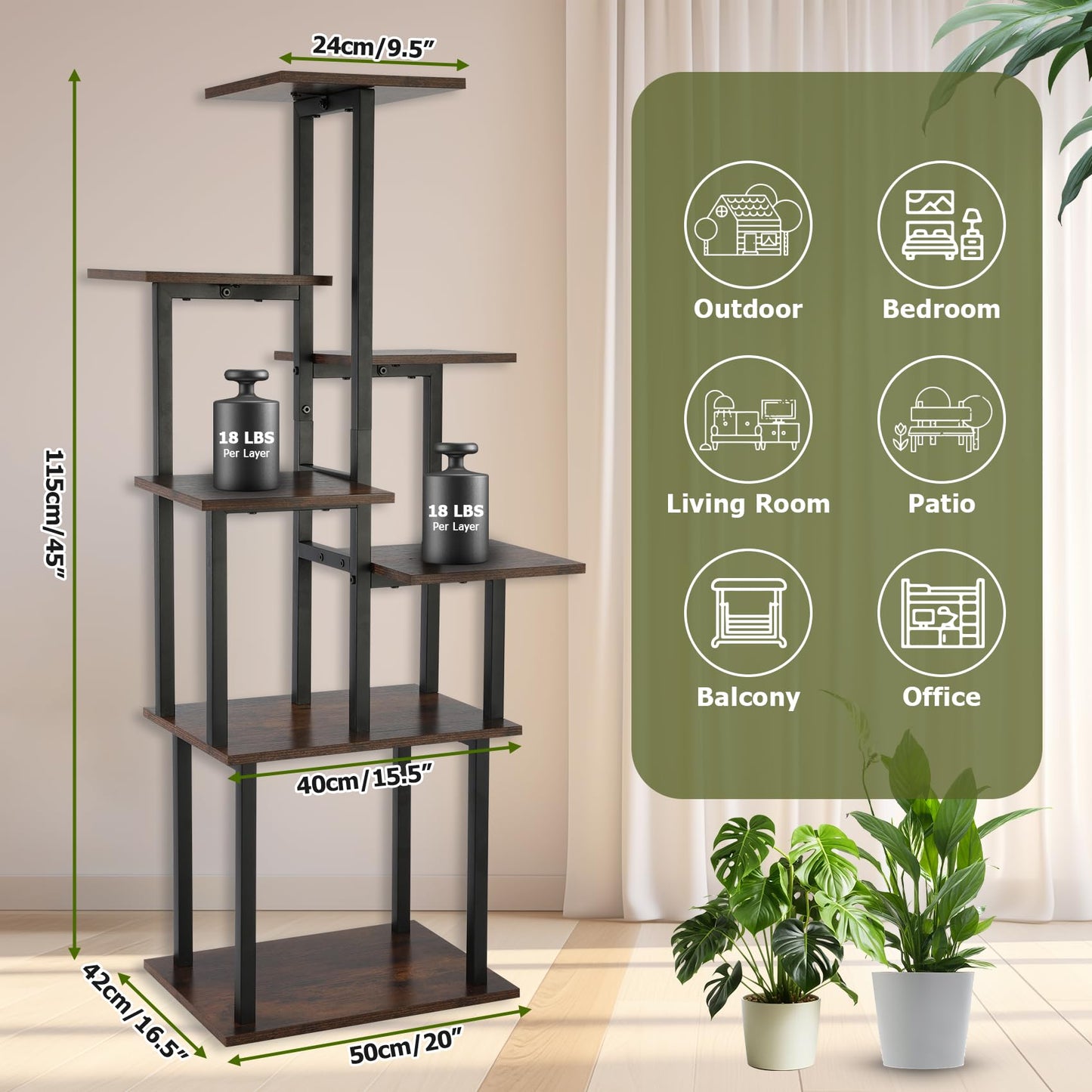 TC-HOMENY Plant Stand Indoor with Grow Lights, 7 Tiered Metal Plant Shelf, 45" Tall Irregular Plant Stand for Indoor Plants, Plants Flower Holder, Plant Shelf Display Rack for Patio, Living Room