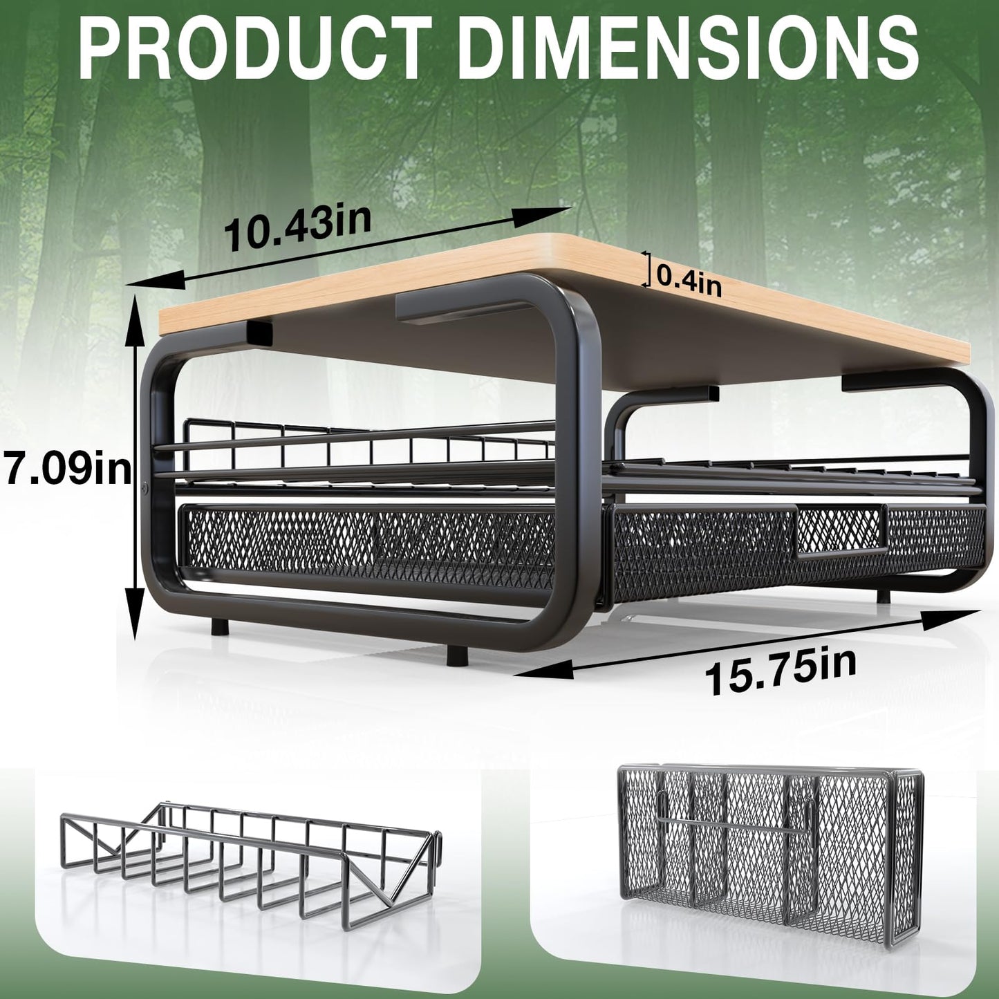 Qatsrin High Grade Wood Monitor Stand Riser, Large Capacity Monitor Stand with Drawer, Monitor Stand for Desk with Plug Holder Pen Holder, Monitor Riser Desk Organizer for Laptop iMac, Original Wood