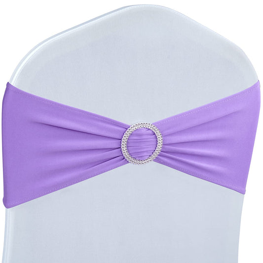 Babenest Spandex Chair Sashes Bows 100PCS Premium Stretch Chair Cover Band with Buckle Slider Universal Elastic Chair Ties for Wedding Party Ceremony Reception Banquet Decoration (Purple)