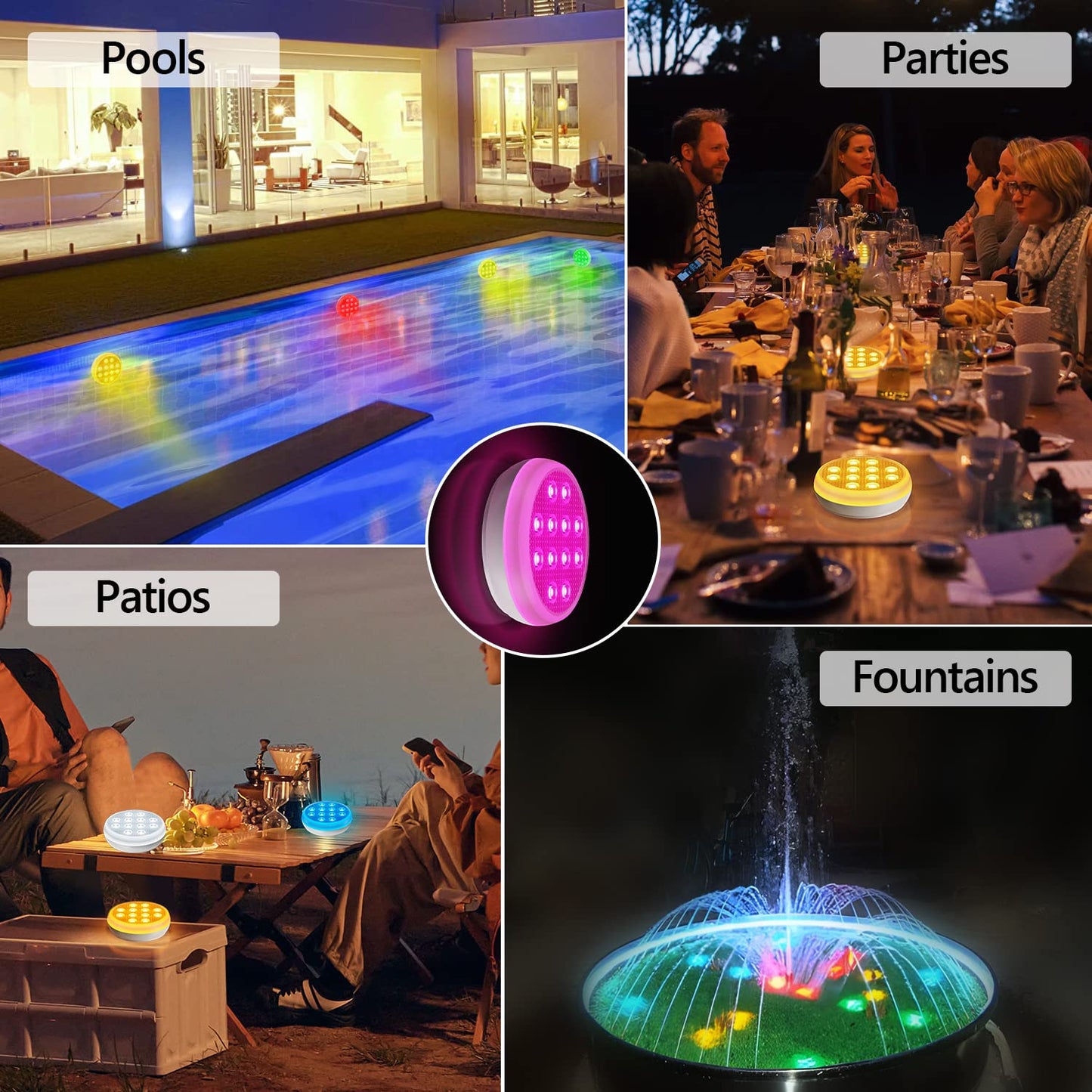 QOLNBY Rechargeable Pool Lights Submersible LED Lights with Remote, IP68 Waterproof Underwater Lights,16 Color Changing Floating Light with Magnet, Suction Cups for Pool,Pond,Party (2-Pack)