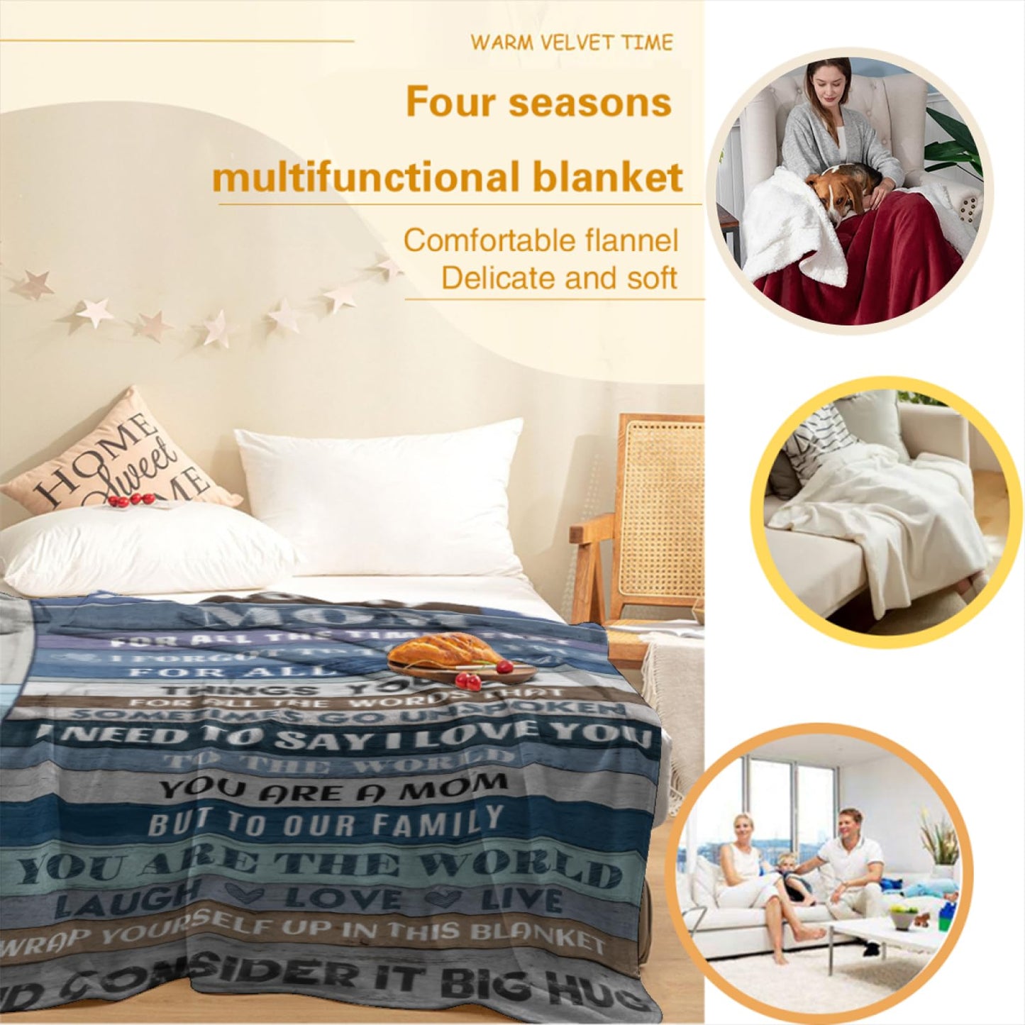 Mom Throw Blankets Mothers Gifts Anniversary for Birthday Gift Super Soft Flannel Blankets for Bed Couch 60'' x 50''