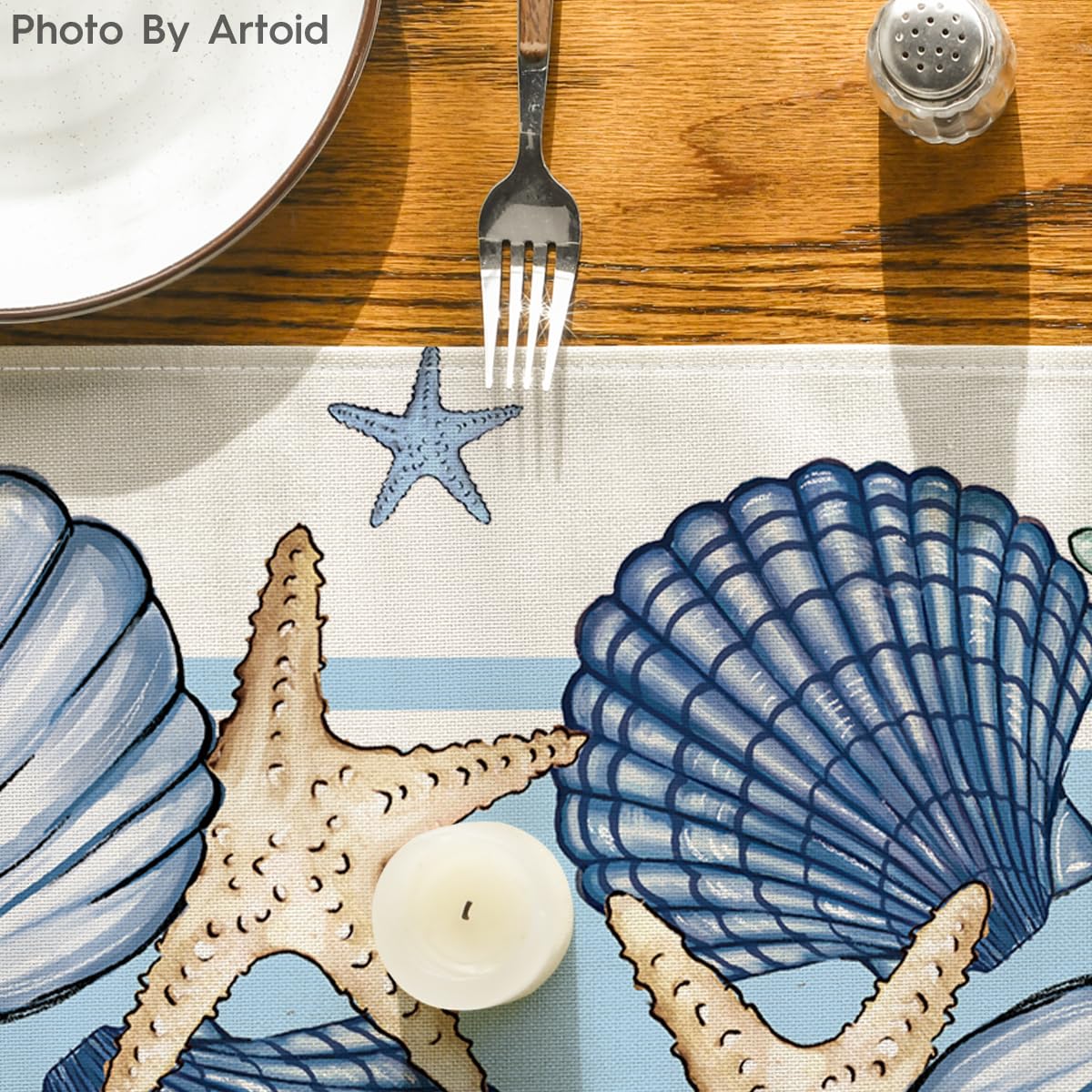 Artoid Mode Sea Shell Starfish Summer Table Runner,Spring Ocean Kitchen Dining Table Decoration for Home Party Decor 13x72 Inch
