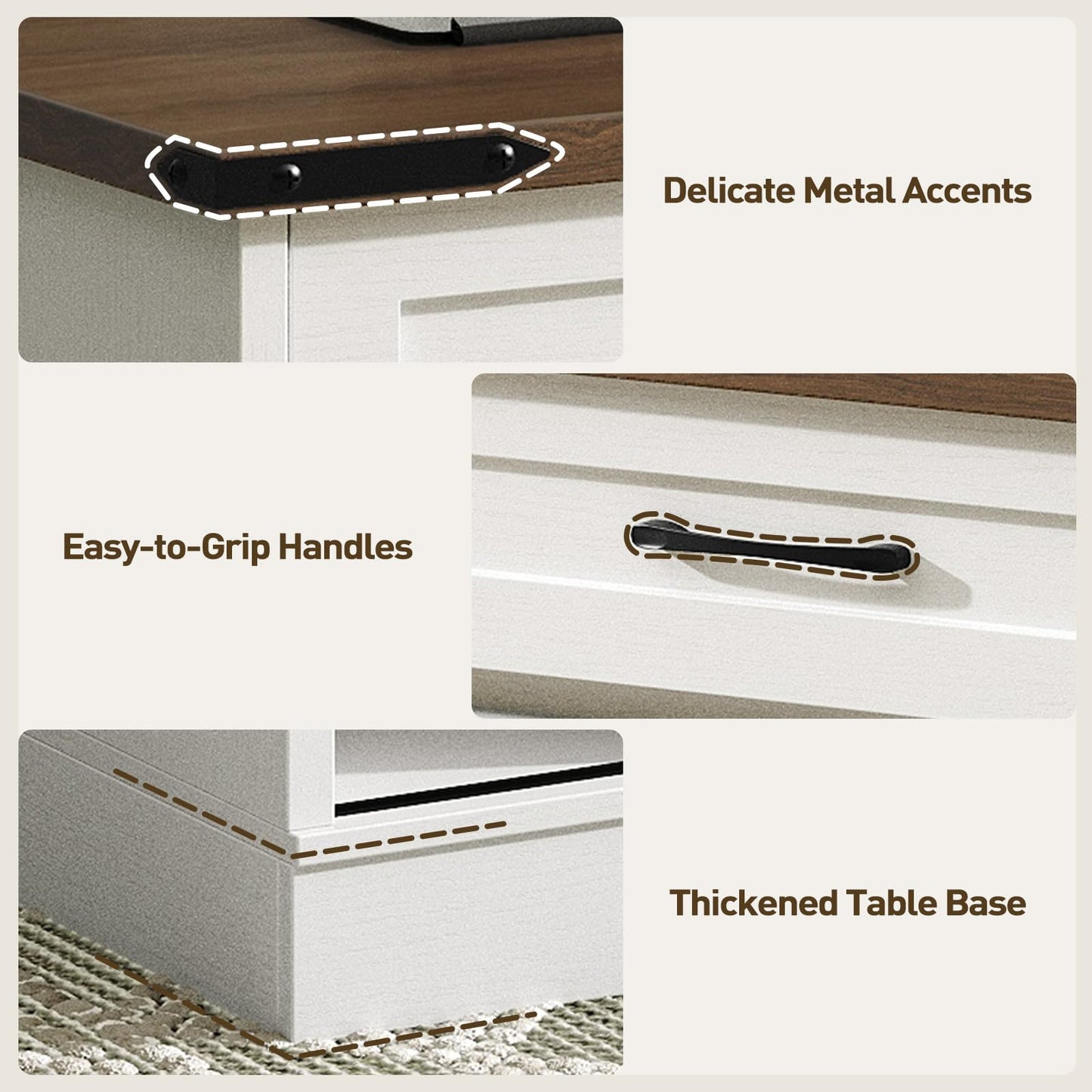 RALGEND 47" Farmhouse Coffee Table with Storage and Sliding Barn Doors, Large Rustic Center Table with 2 Drawers & Open Compartments, Wooden Coffee Table for Living Room, White and Walnut