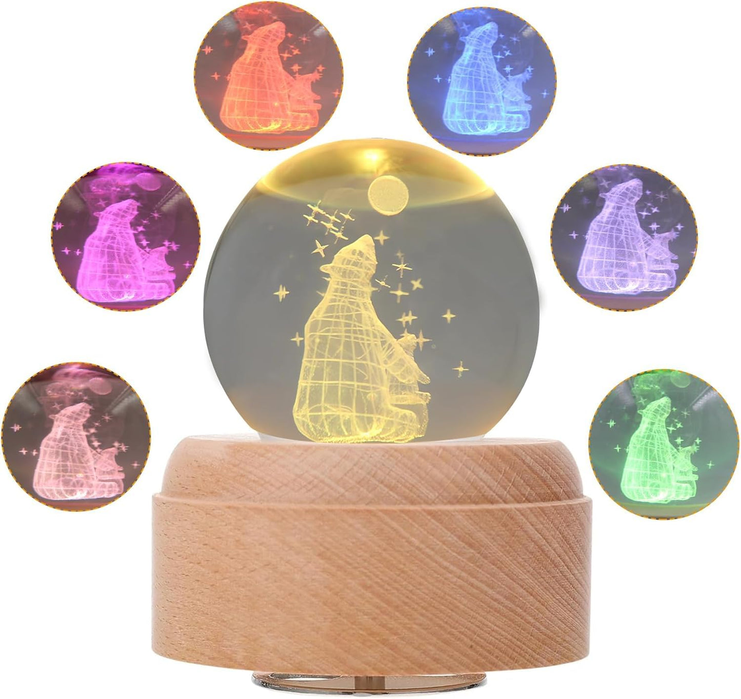 SINGEEK Polar Bear K9 Crystal Ball Music Box with Projection and Rotating Wooden Base, Snow Globe for Women Mom Girls, Best Gift for Birthday Valentine's Day Mother's Day (You are My Sunshine)