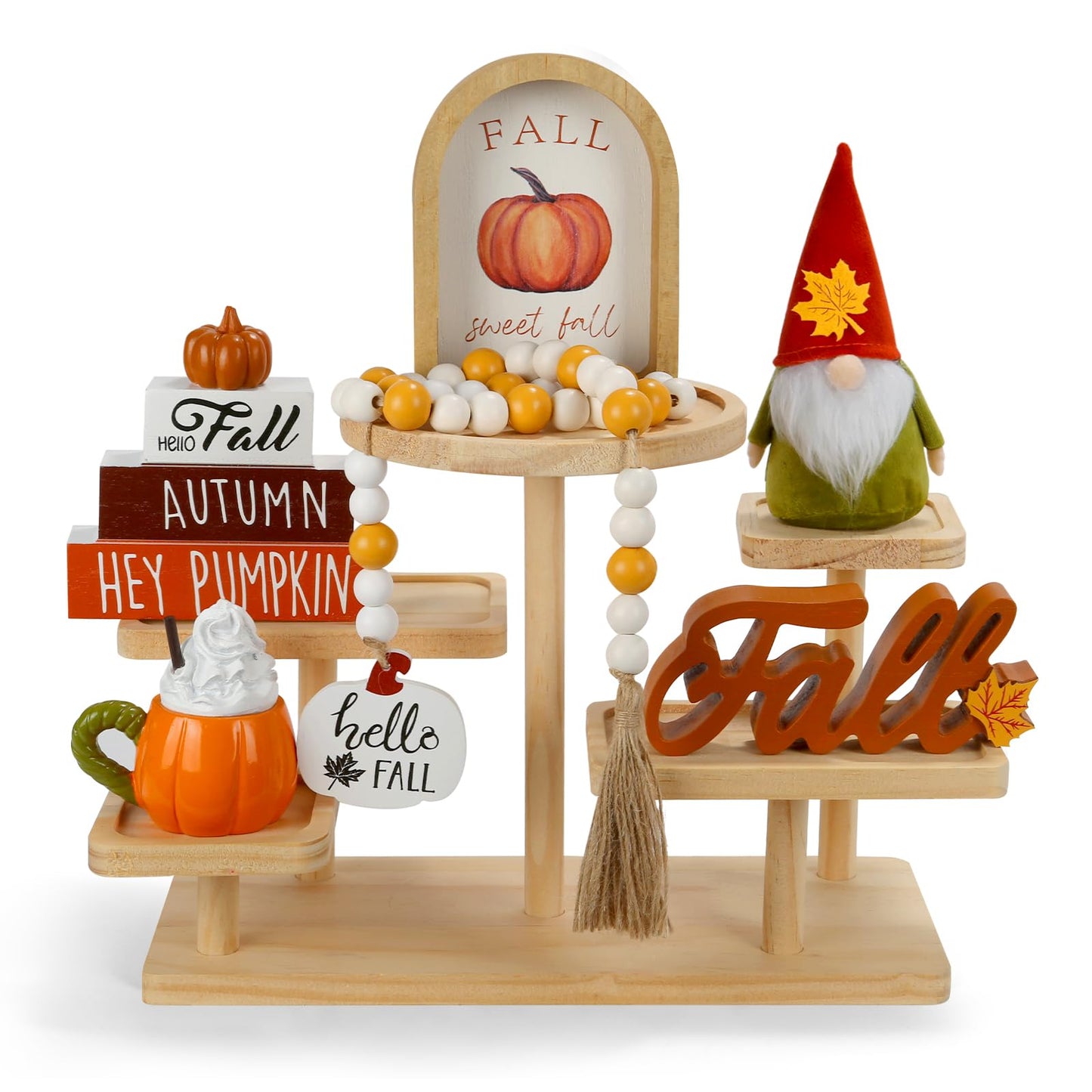 Fall Decorations, 6 PCS Fall Tiered Tray Decor Set, Thanksgiving Harvest Table Centerpiece Pumpkin Gnome Autumn Farmhouse Wood Sign, Indoor Tabletop Decor for Home Office Kitchen Shelf Mantel