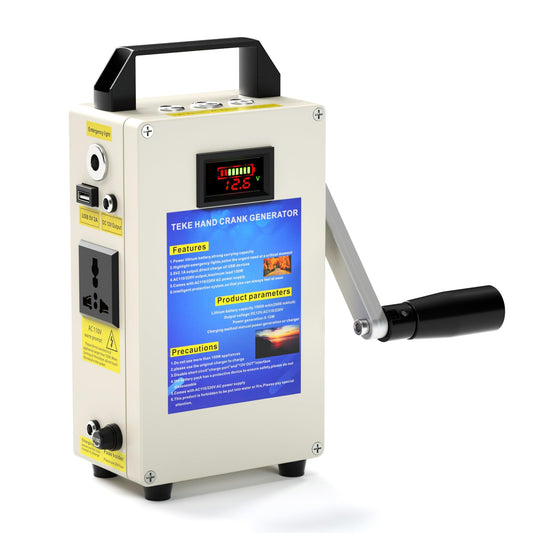 150W Hand Crank Generator, Portable Power Station w/Folding Handle, Aluminum Alloy Small Inverter Generator Rechargeable for Home Camping Outdoor Smartphone Charger