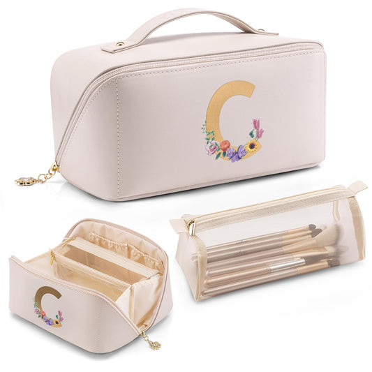 Vlando Mothers Day Gifts,Initial Makeup Bag,Travel Makeup Bag,Teacher Appreciation Gifts Birthday Gifts Bridesmaid Gifts Bride Wedding Gifts Graduation Gifts Valentine's Day Gift(Letter M)