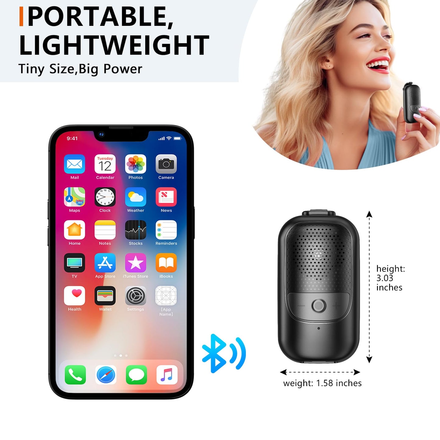 Portable Bluetooth Speaker, Clip-On Wireless With Stereo Loud Sound and Deep Bass, IPX5 Waterproof Mini Outdoor Wearable, BT 5.3 for Cycling/Home/Party/Beach/Shower/Gift