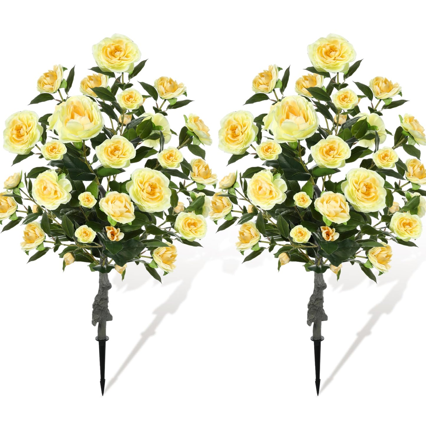 Lunmon 2 Pack 36" Artificial Camellia Tree Plants 3ft Faux Camellia Flower with Spike UV Resistant Fake Floral Blooming Bush for Indoor Outdoor Wedding Front Door Porch Garden Backyard Garden(Yellow)